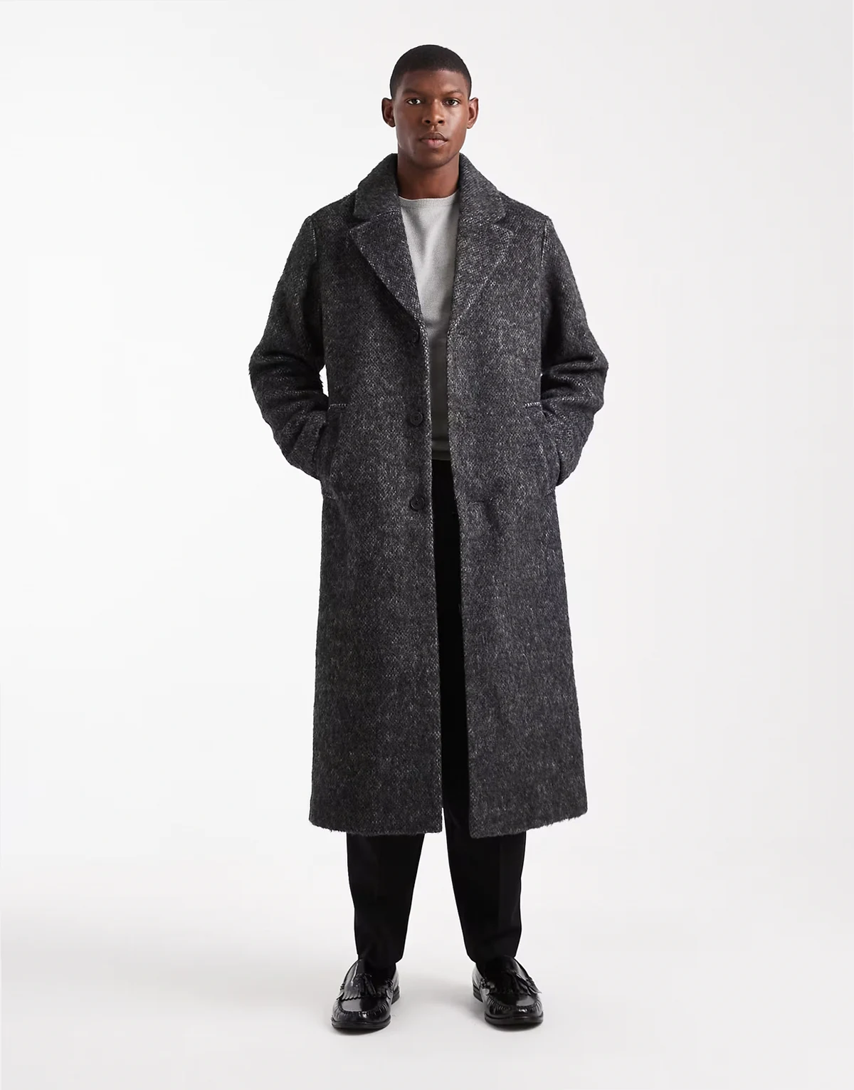 – Longline-Mantel aus Wollmix in Anthrazit