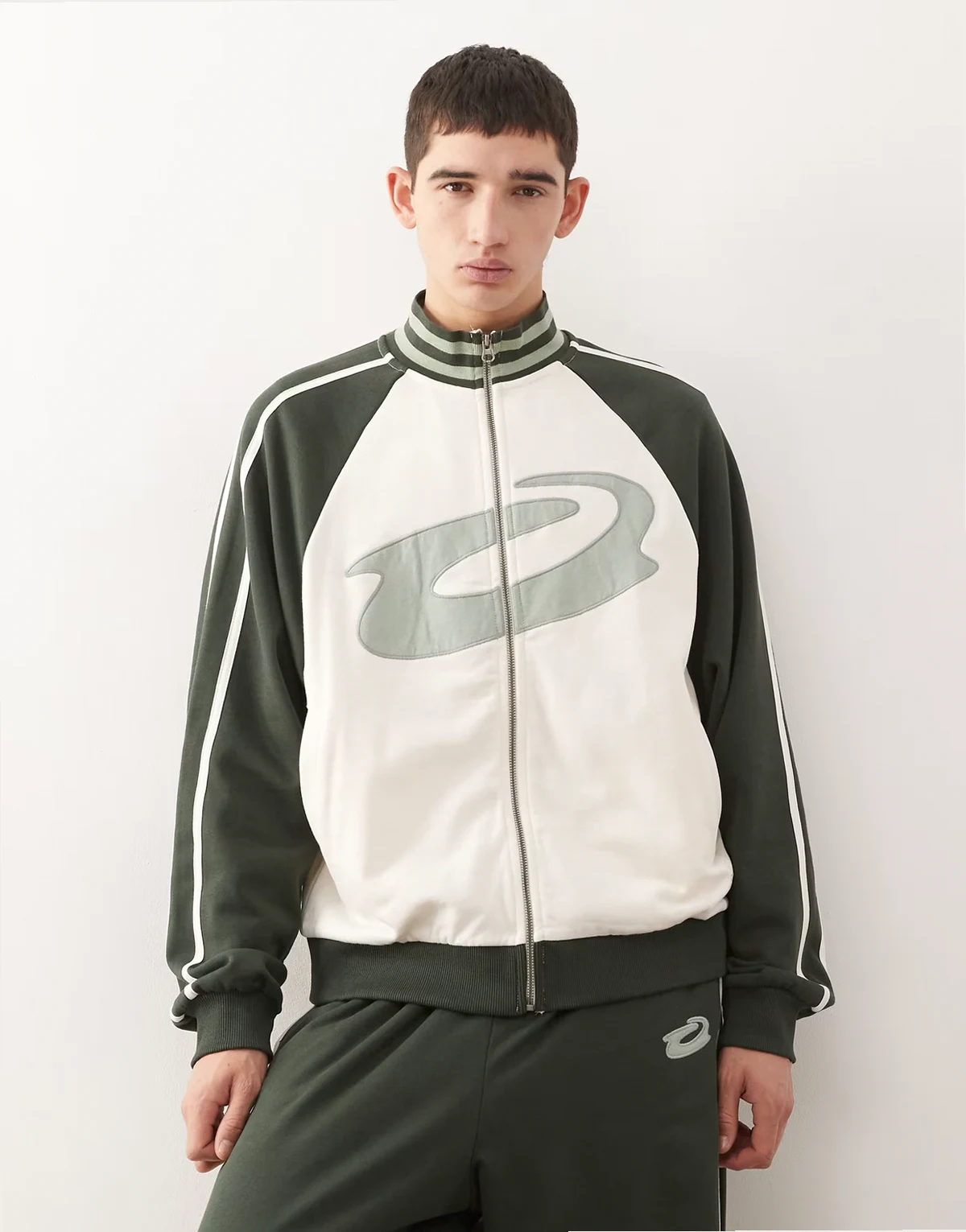 ecru and green boxy track jacket - part of a set