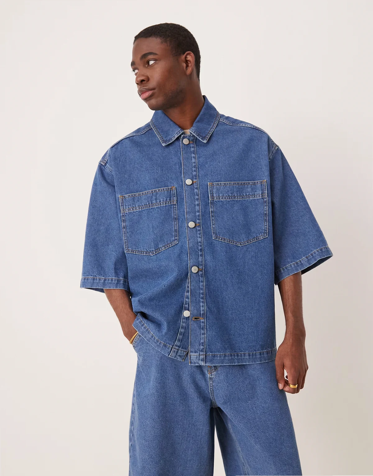 denim shirt in mid wash blue - part of a set