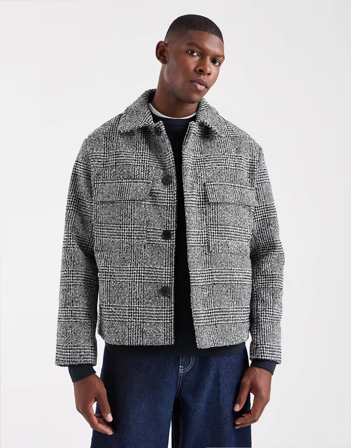 pocket detail short jacket in houndstooth