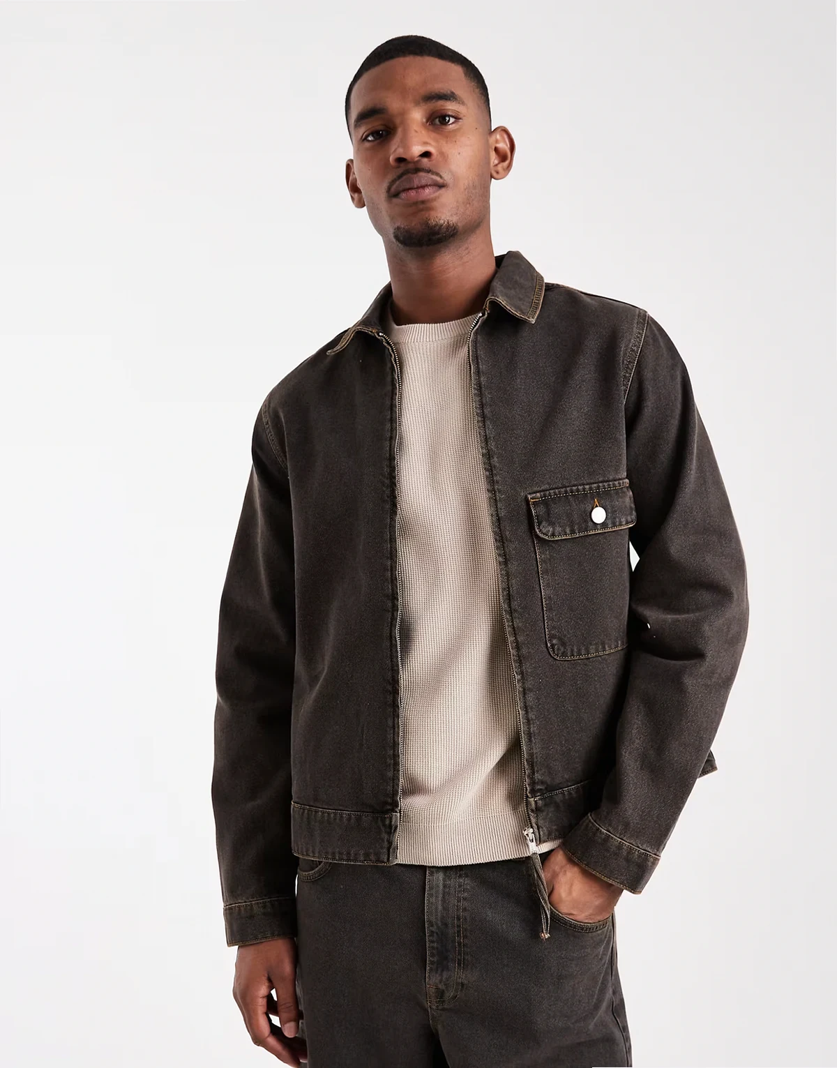 denim harrington jacket in brown - part of a set