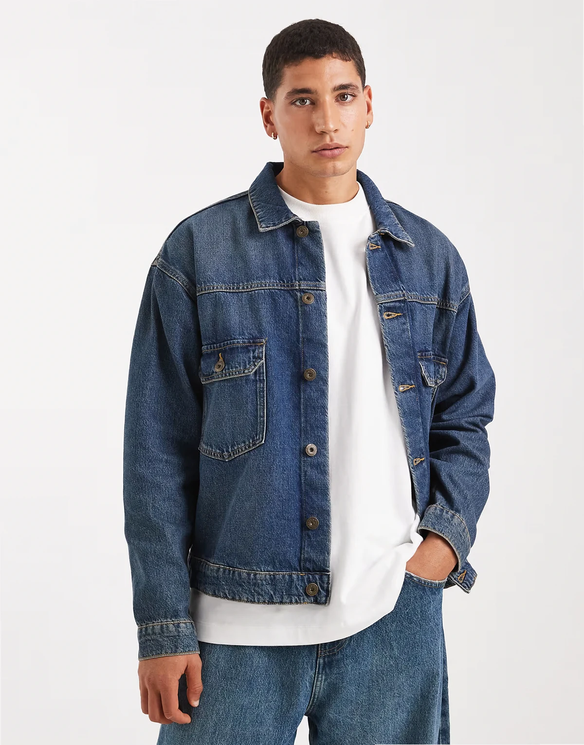 denim jacket in mid blue