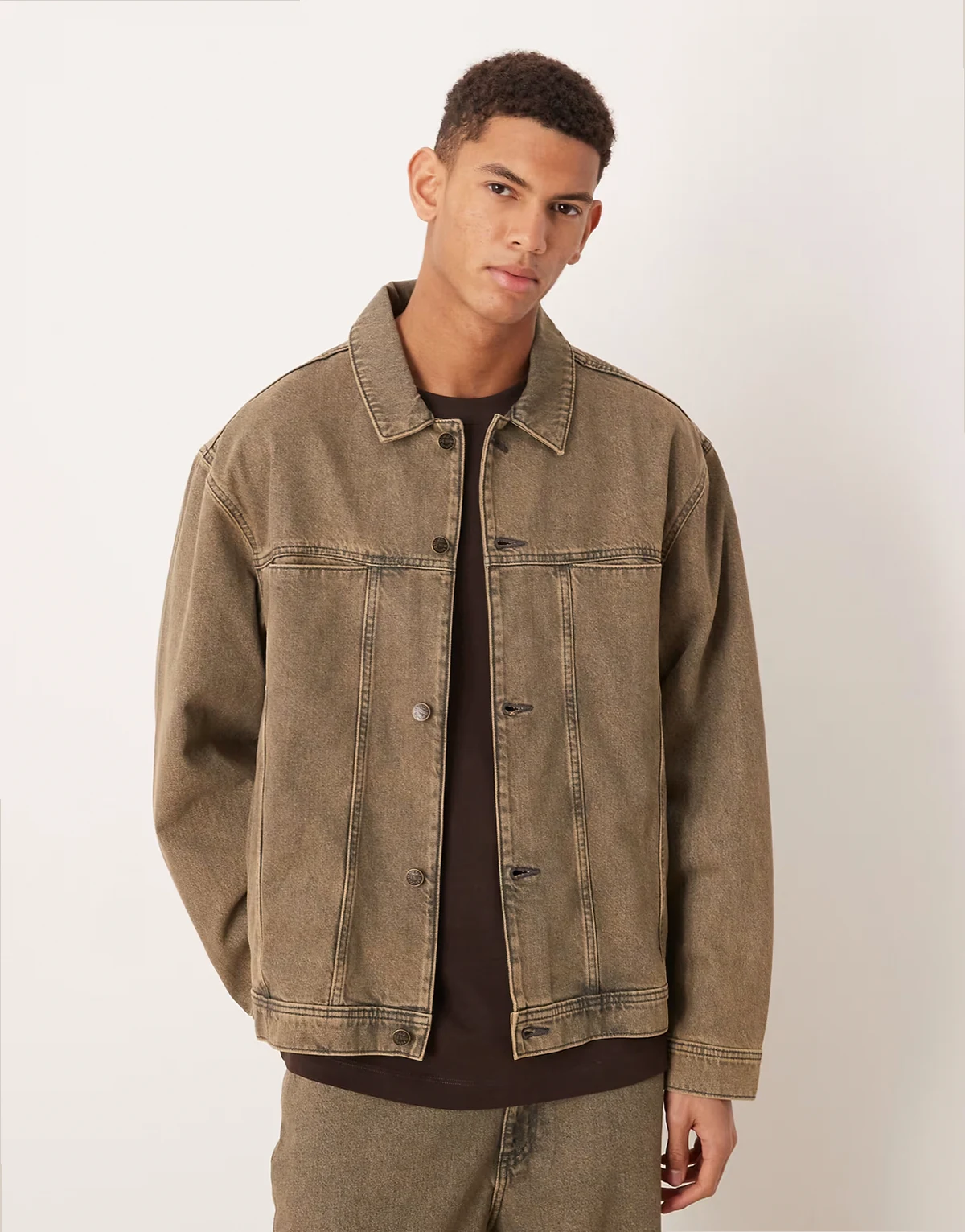 denim jacket in brown acid wash - part of a set