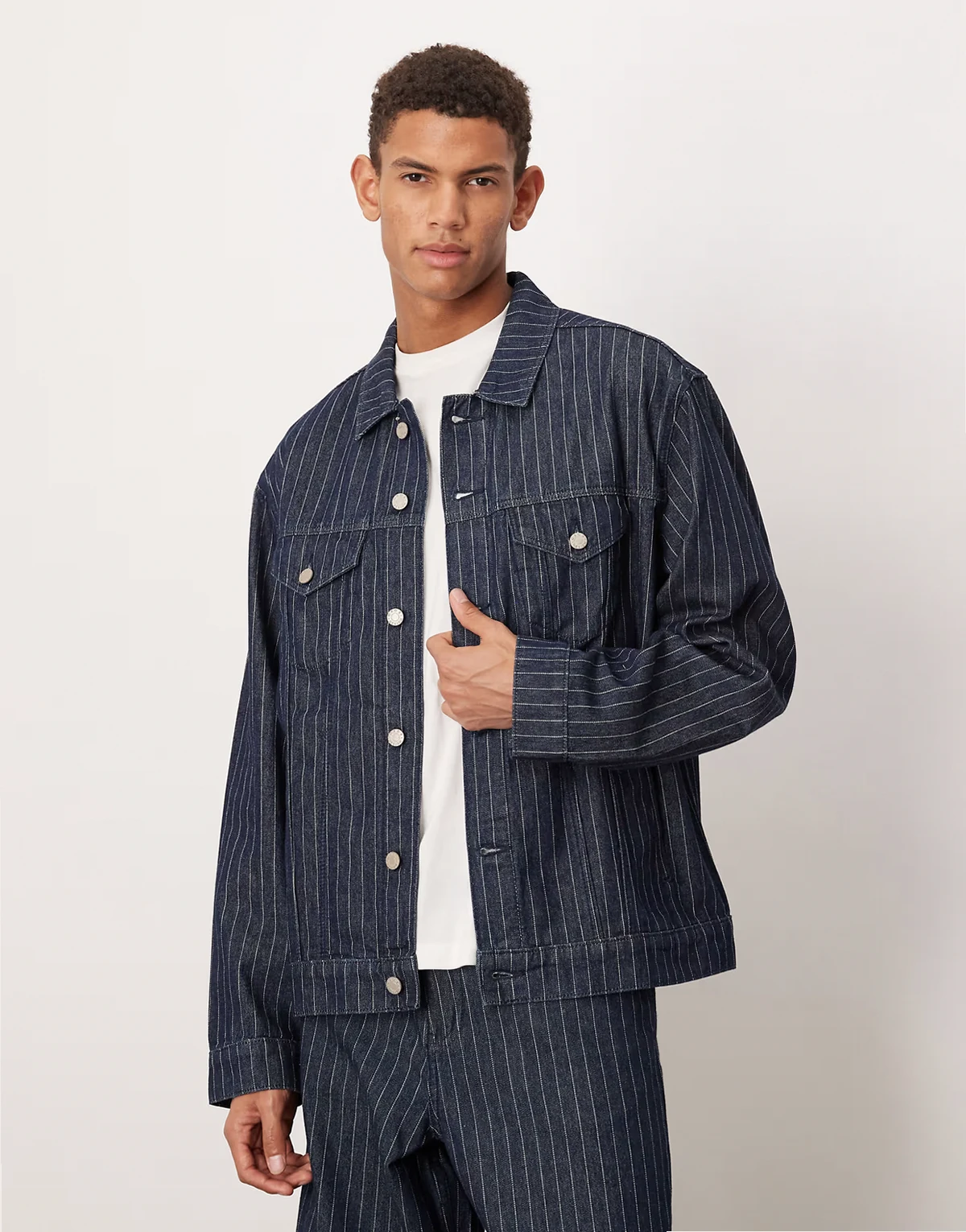 striped denim jacket in raw wash - part of a set