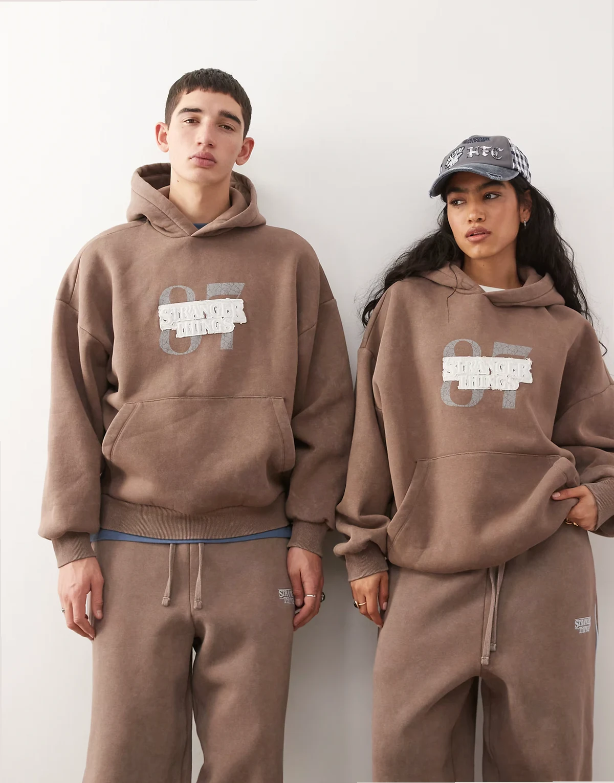 x Stranger Things Unisex hoodie with logo in washed brown