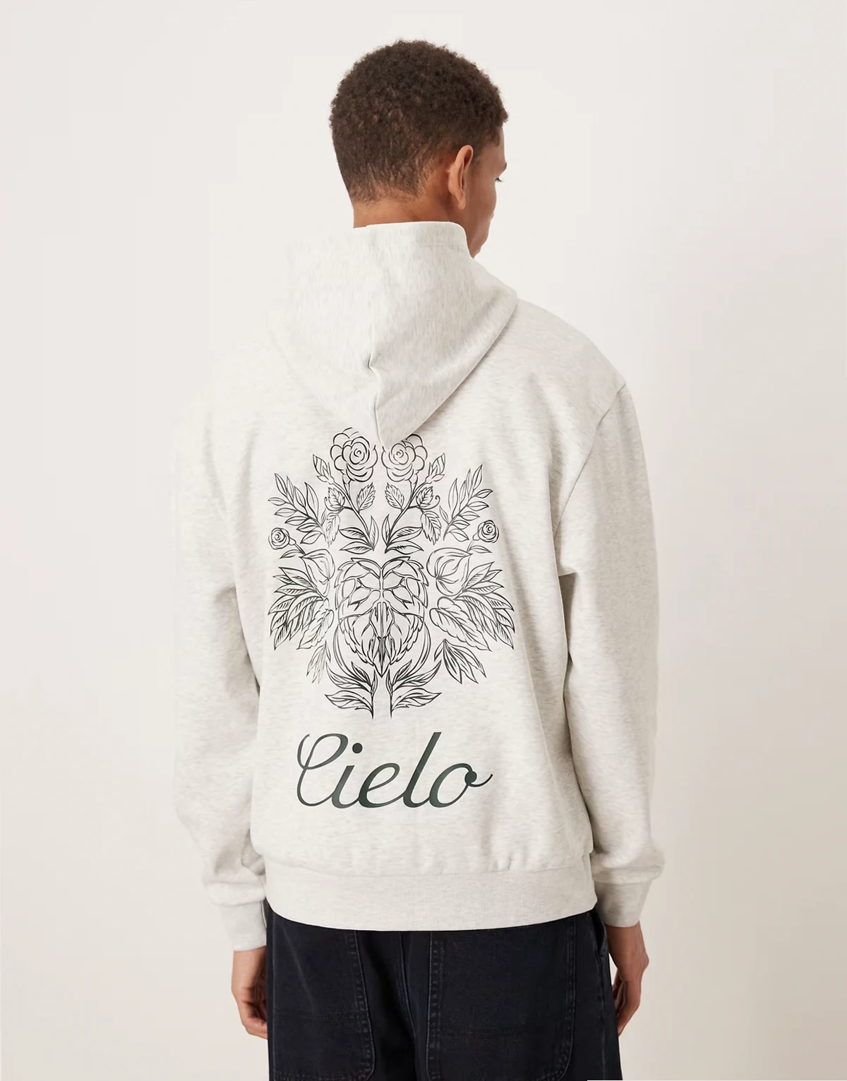 – Kapuzenpullover mit Textdruck in meliertem Weiß