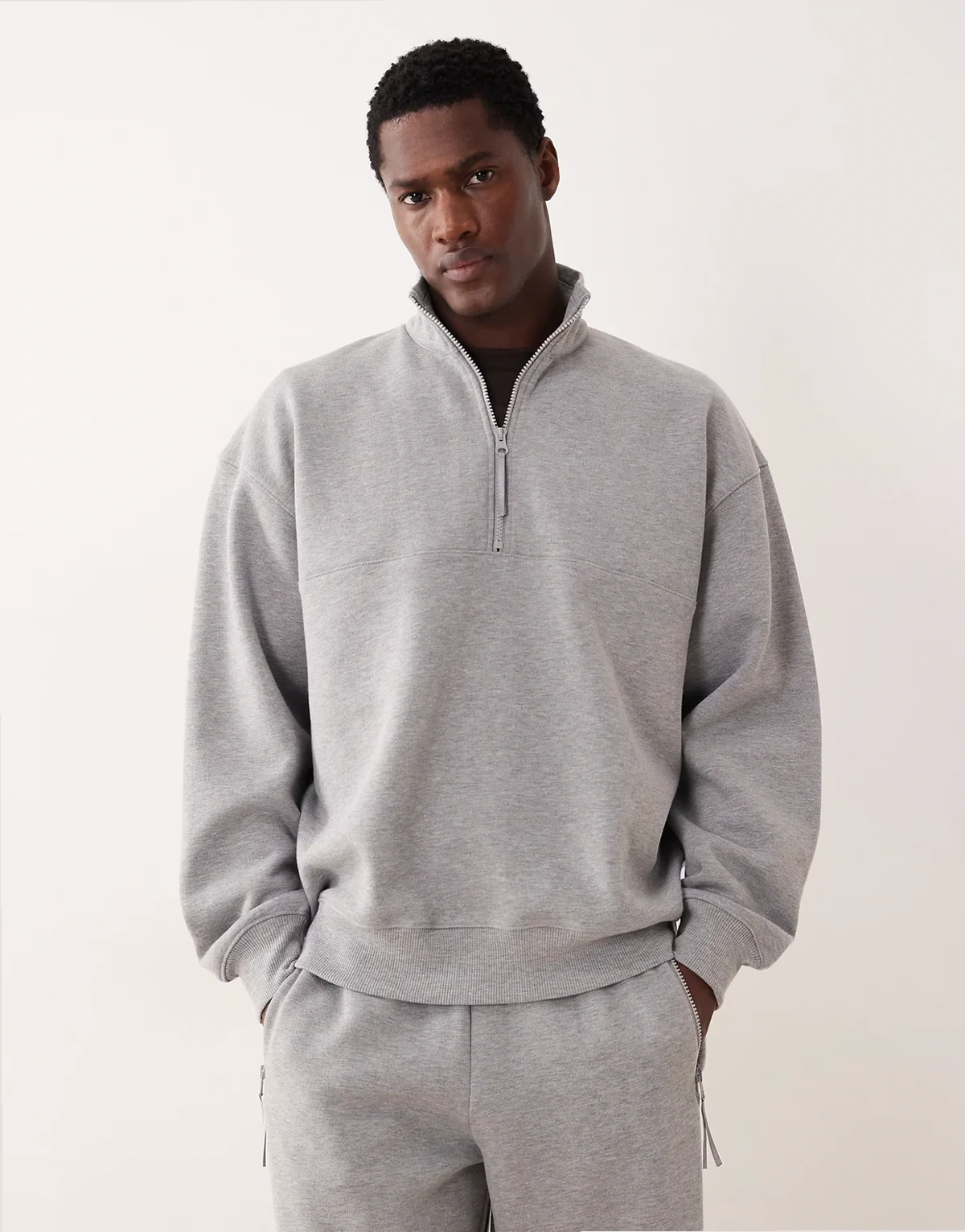 oversized quarter zip sweatshirt in heather gray - part of a set