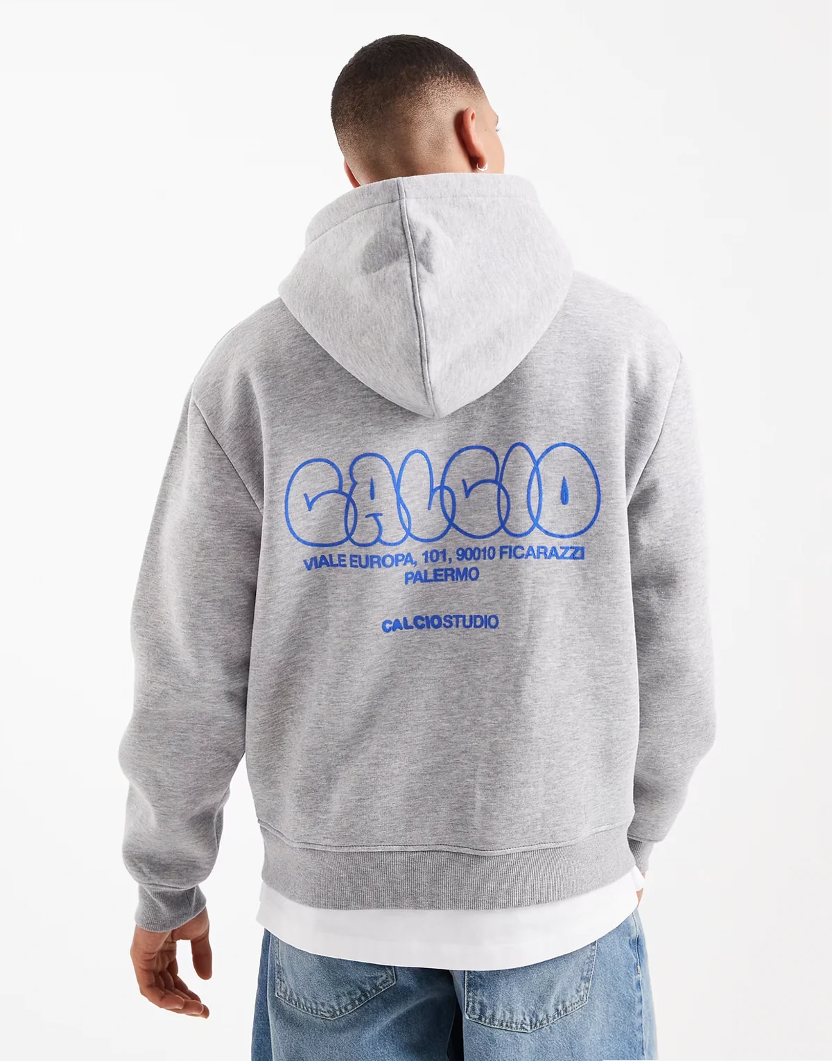 – Oversize-Kapuzenpullover in Grau meliert mit Blasenprint