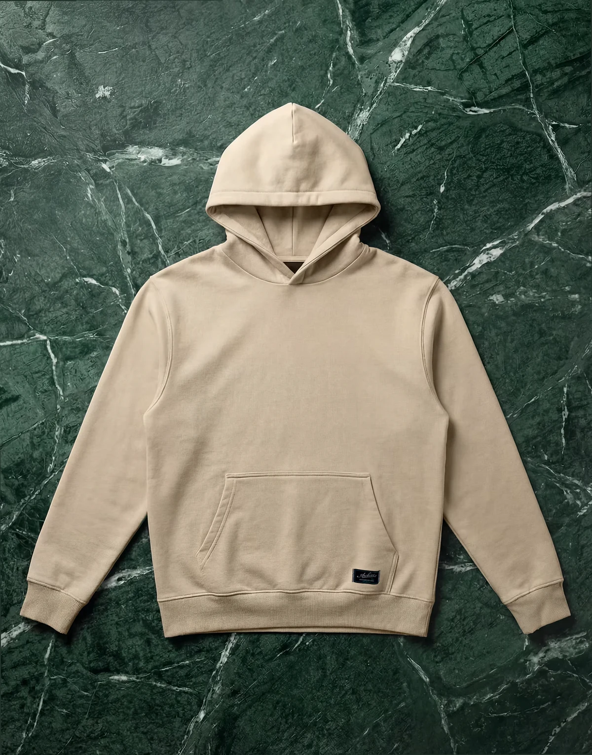 – Schwerer Oversize-Kapuzenpullover mit Aufnäher aus Webstoff in Gelb, 400 g/m²