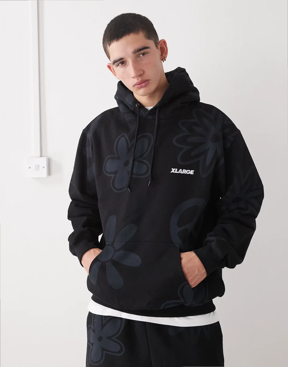 peace print logo hoodie in black - part of a set