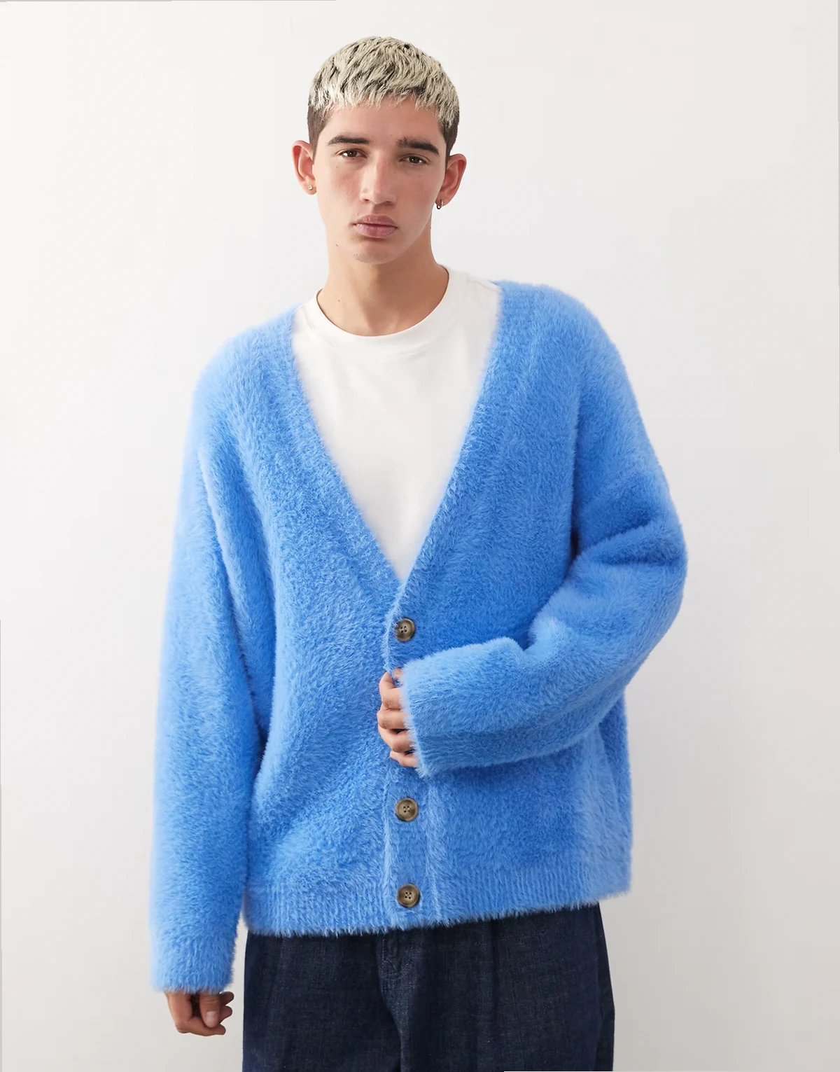 Fluffy knit cardigan in blue