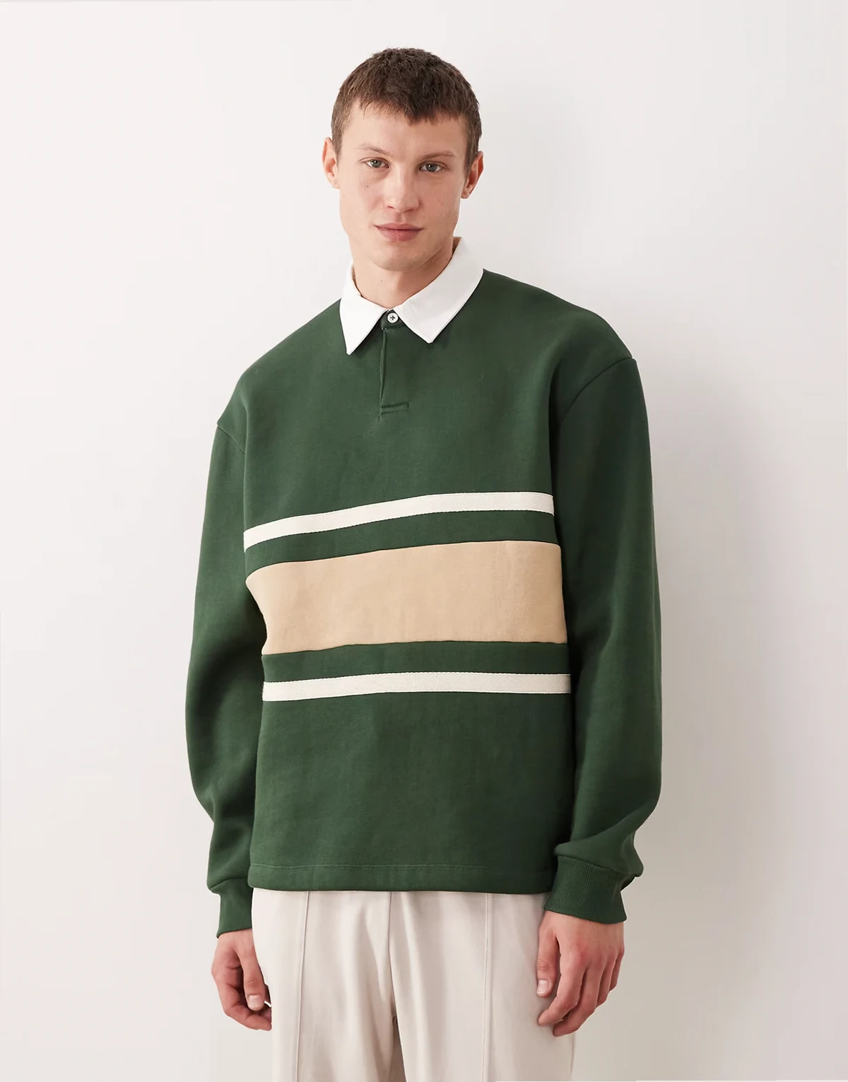 – Rugby-Polo-Sweatshirt in Grün im Relaxed Fit mit Cut-and-Sew-Design