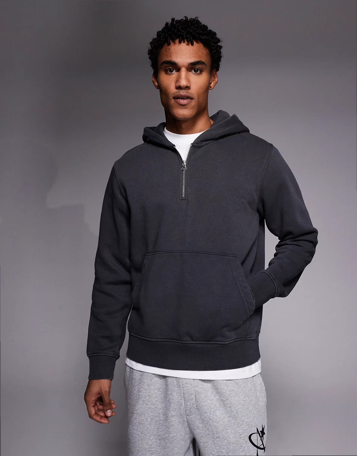 oversized quarter zip hoodie in washed gray
