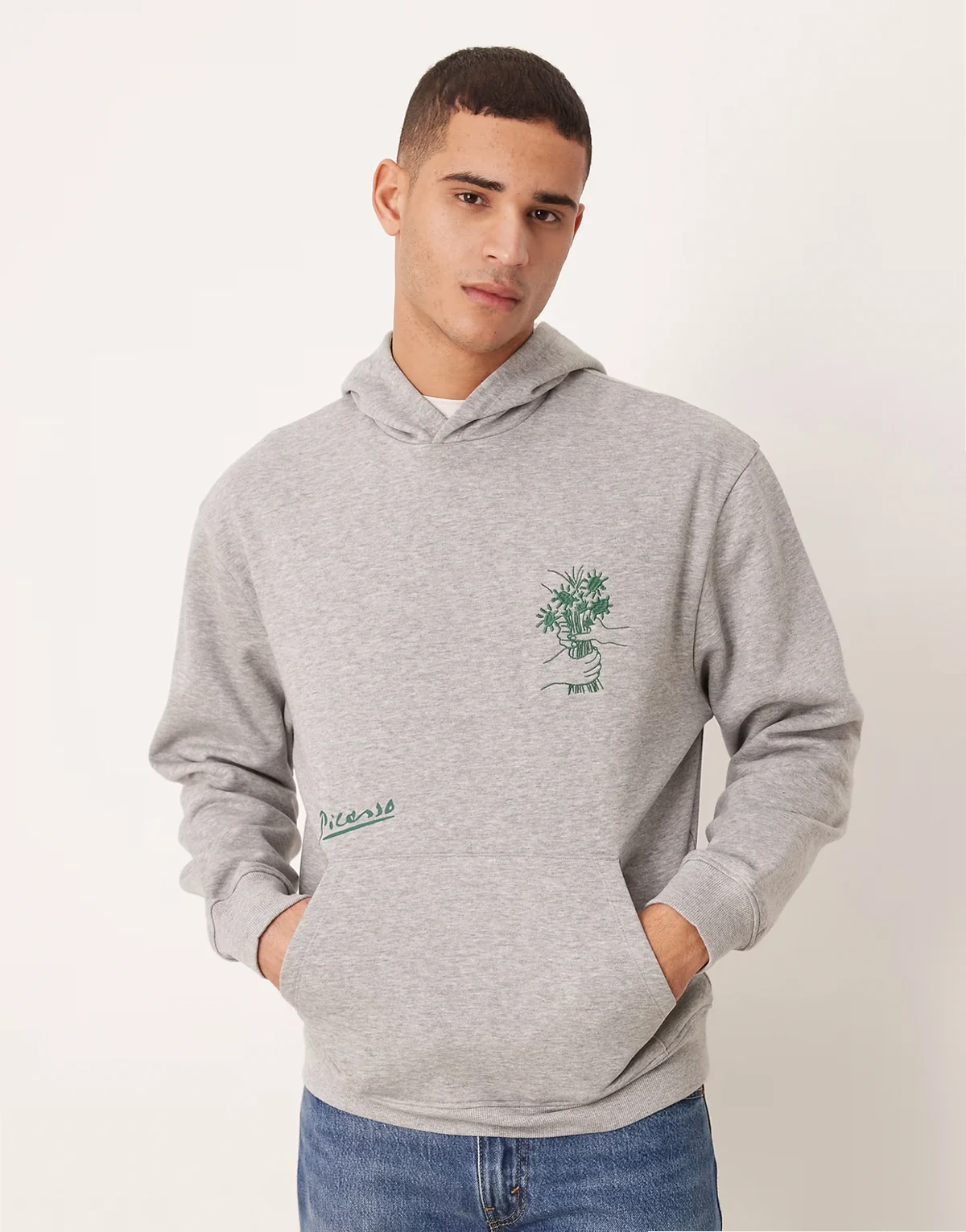 – Relaxed-Fit-Kapuzenpullover in Grau mit Picasso-Print