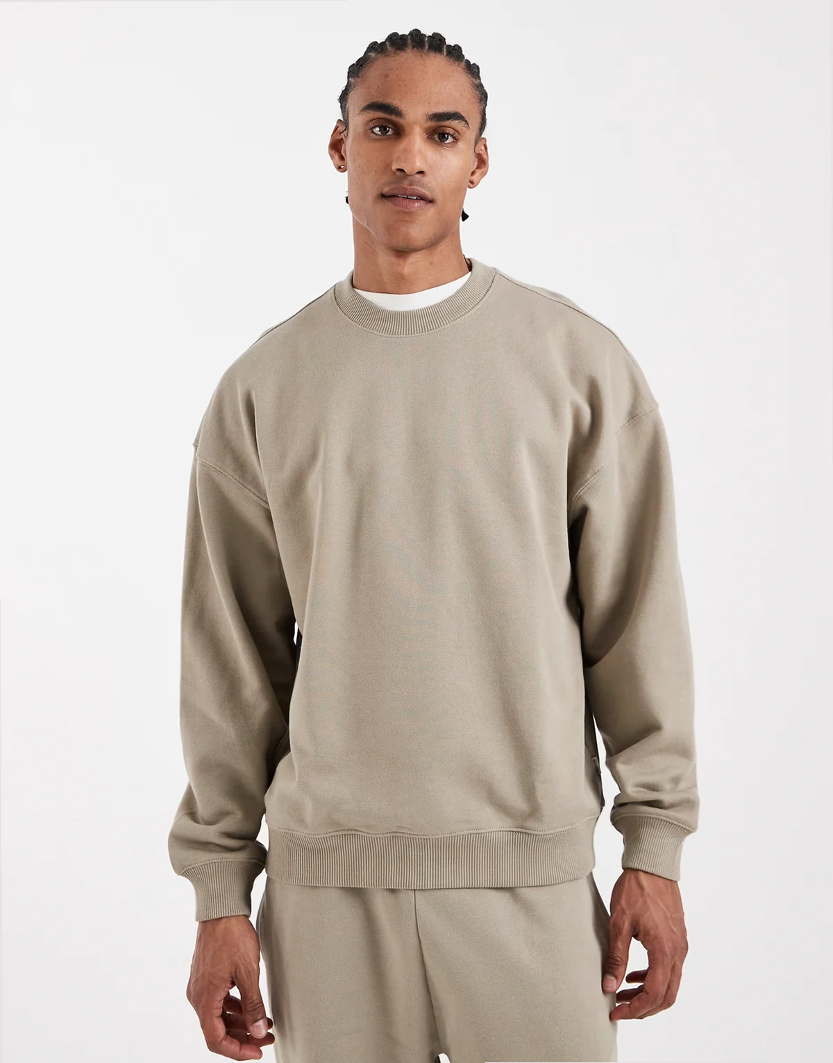 premium 400gsm heavyweight oversized fit crew neck sweatshirt in stone - part of a set