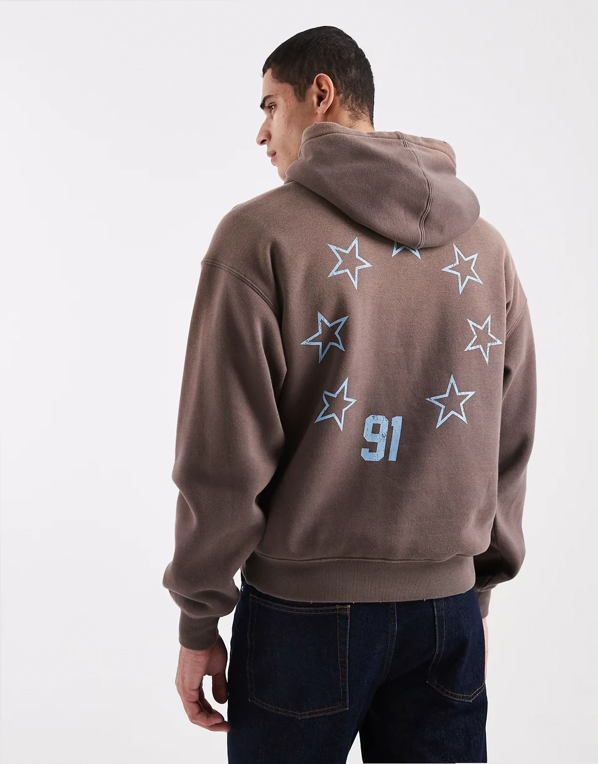 – Cropped-Kapuzenpullover in Braun mit Grafik