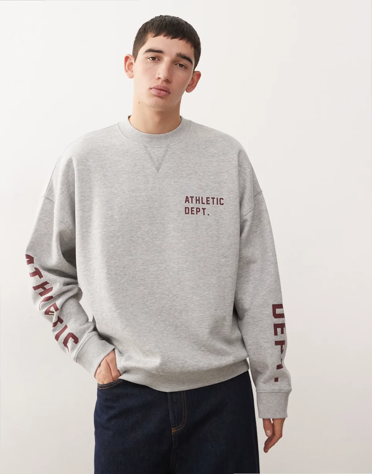 branded sweatshirt with back and front prints in heather gray