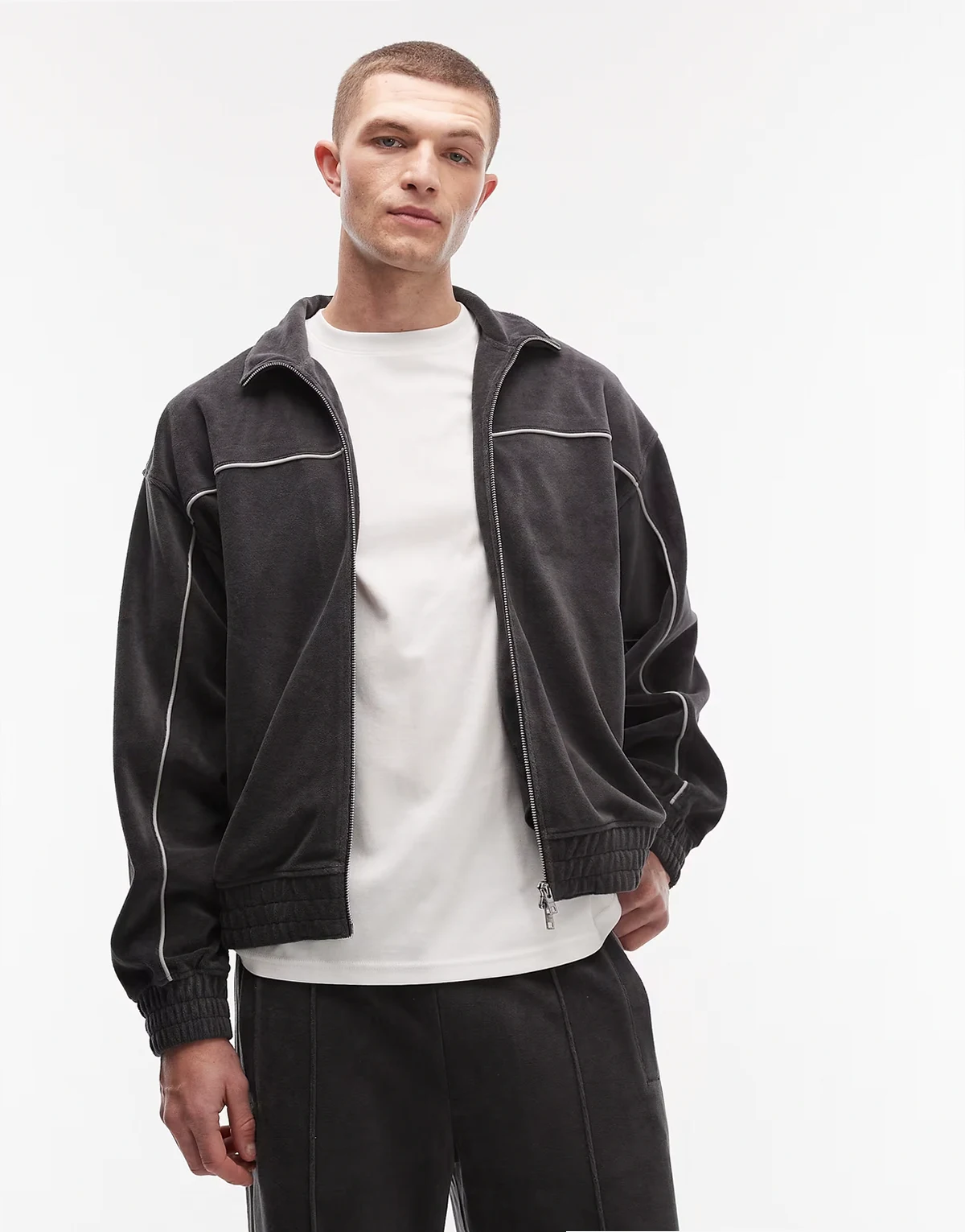 velour track jacket in dark gray - part of a set