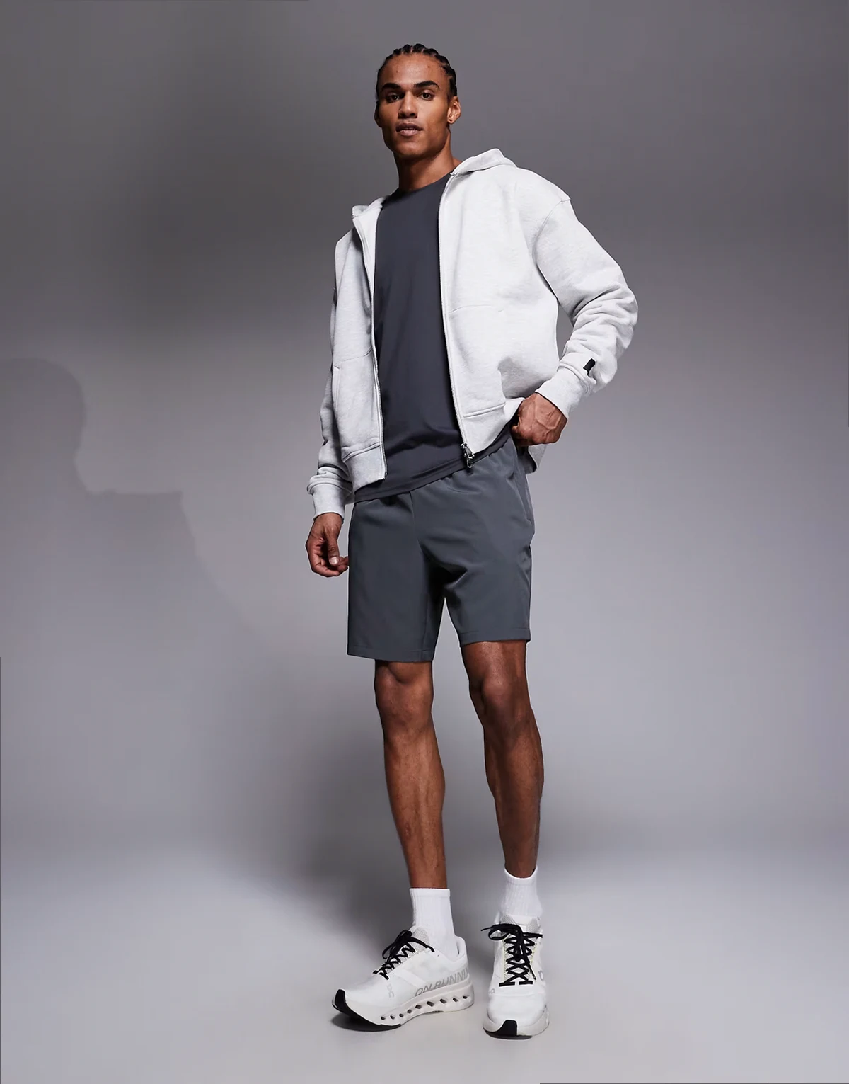 – Icon Rest Day – Schwere Oversize-Kapuzenjacke aus Baumwolle in Hellgrau meliert mit Reißverschluss, 440 g/m²