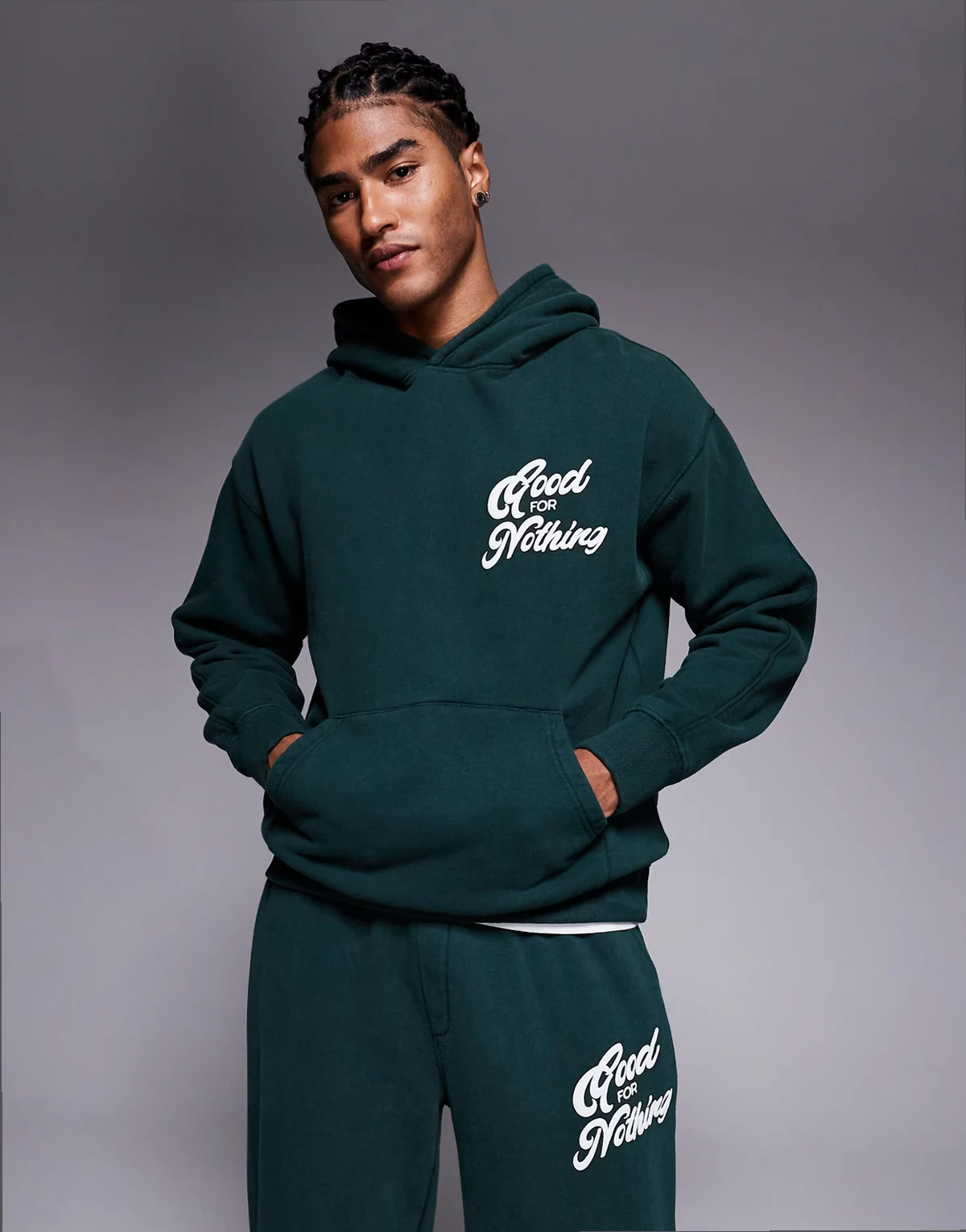 oversized pullover hoodie in forest green - part of a set