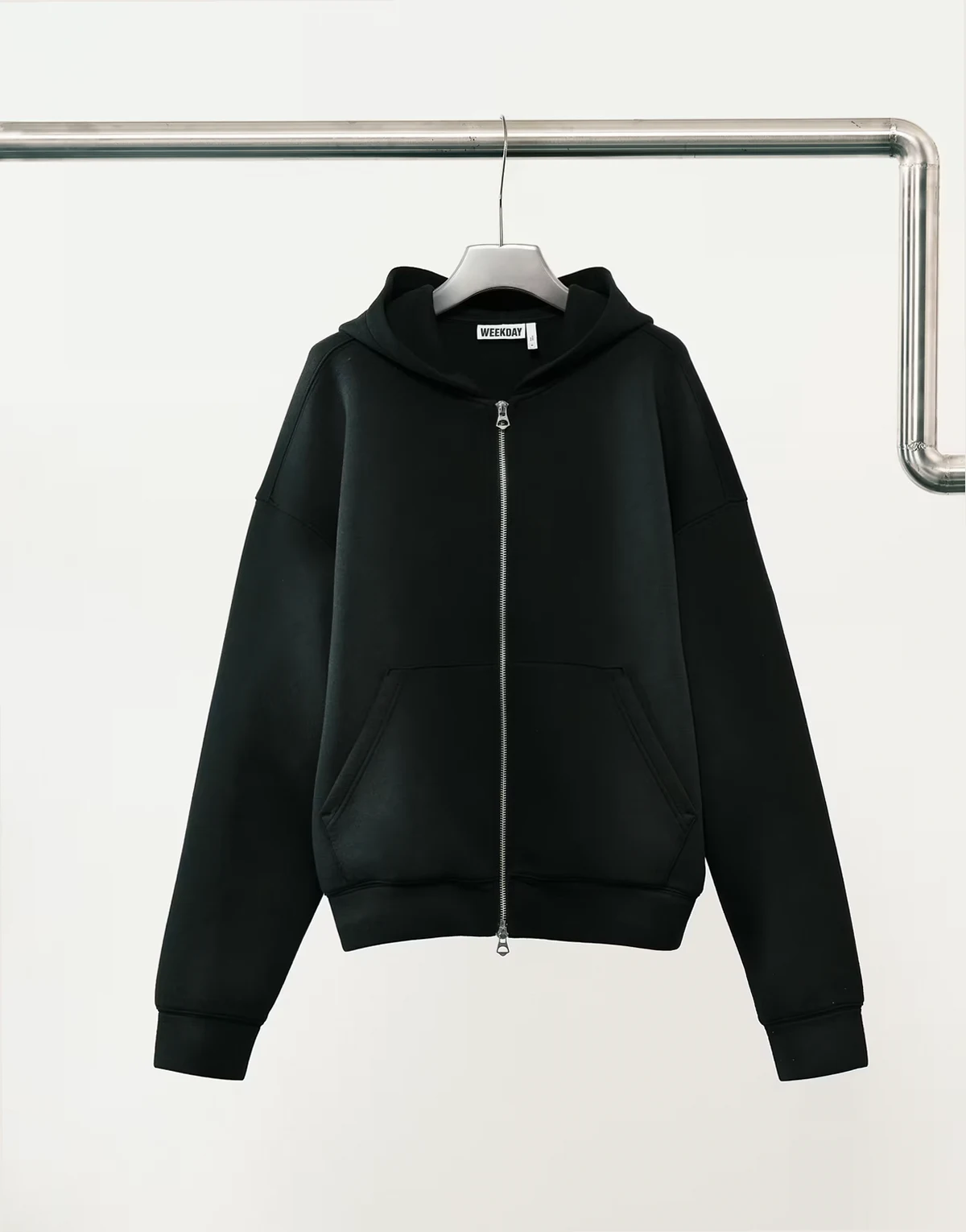 scuba-style fabric zip up hoodie in washed black - part of a set