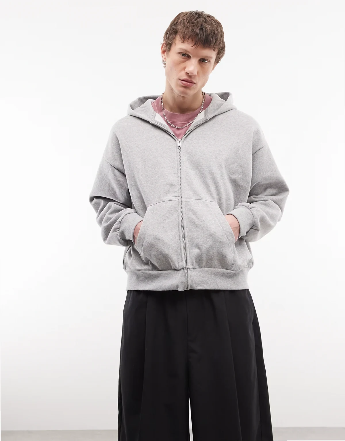 oversized zip up hoodie in heather gray