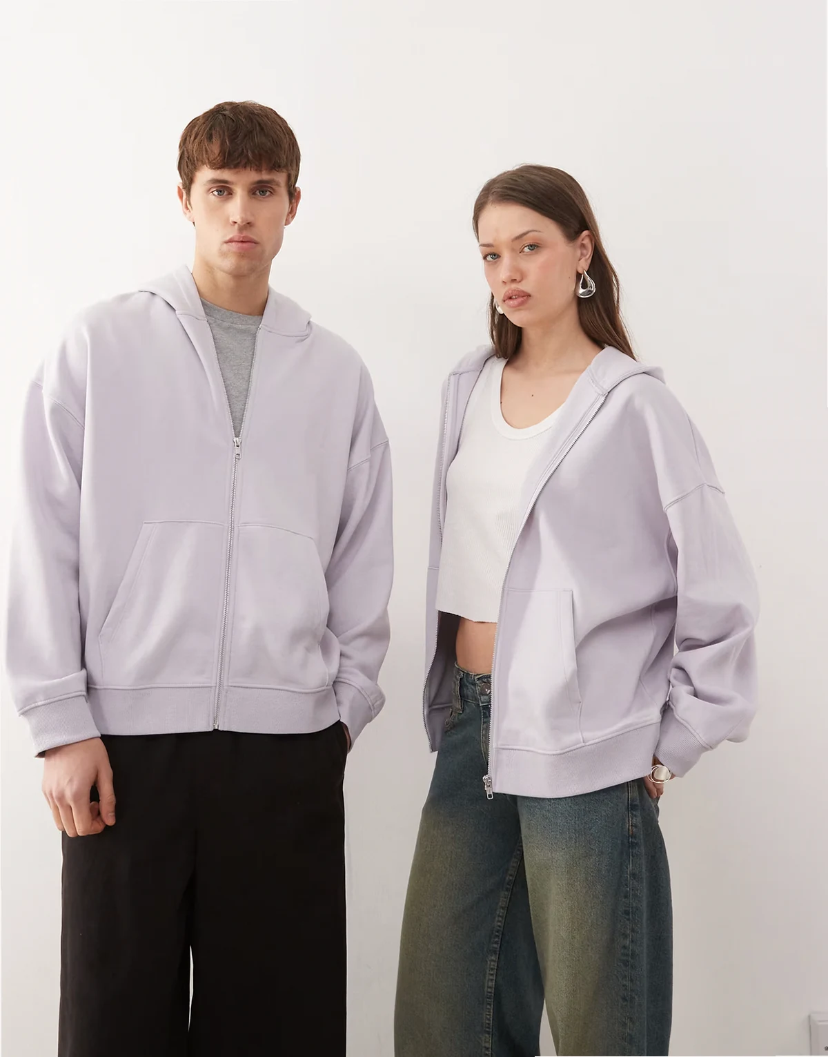 Unisex – Liliowa zapinana na zamek bluza z kapturem