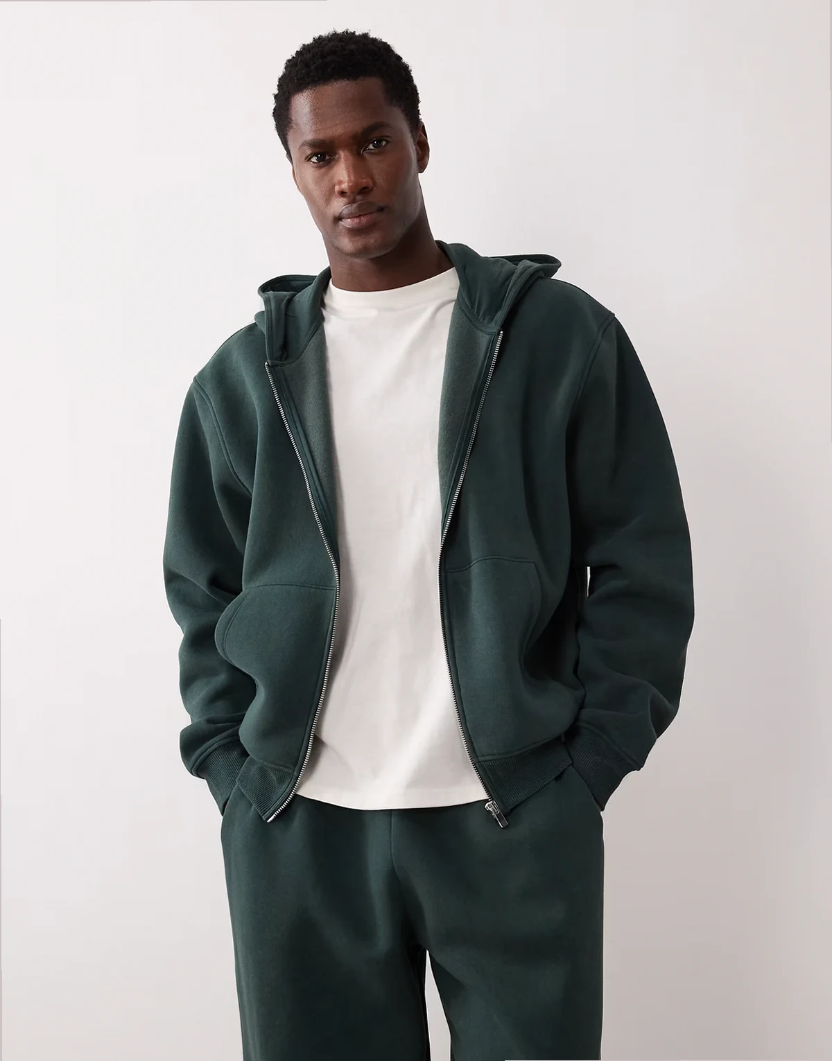 boxy washed zip up hoodie in green