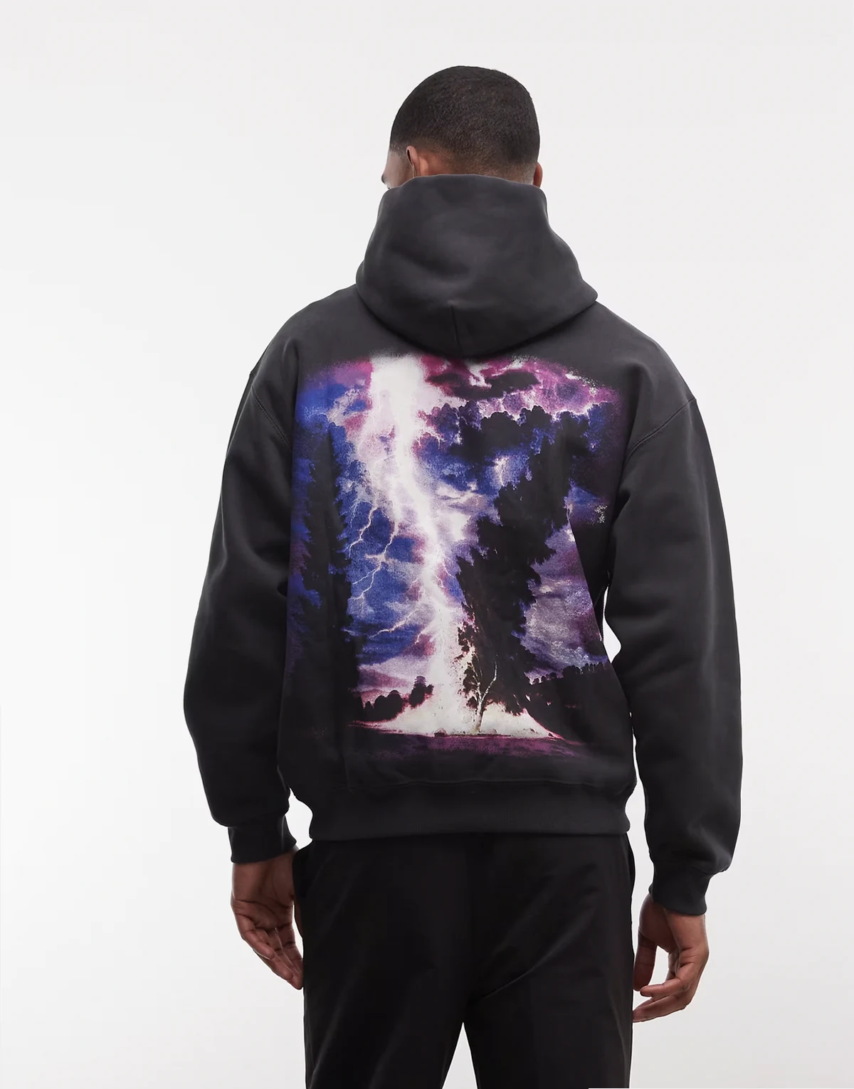 back graphic hoodie in black