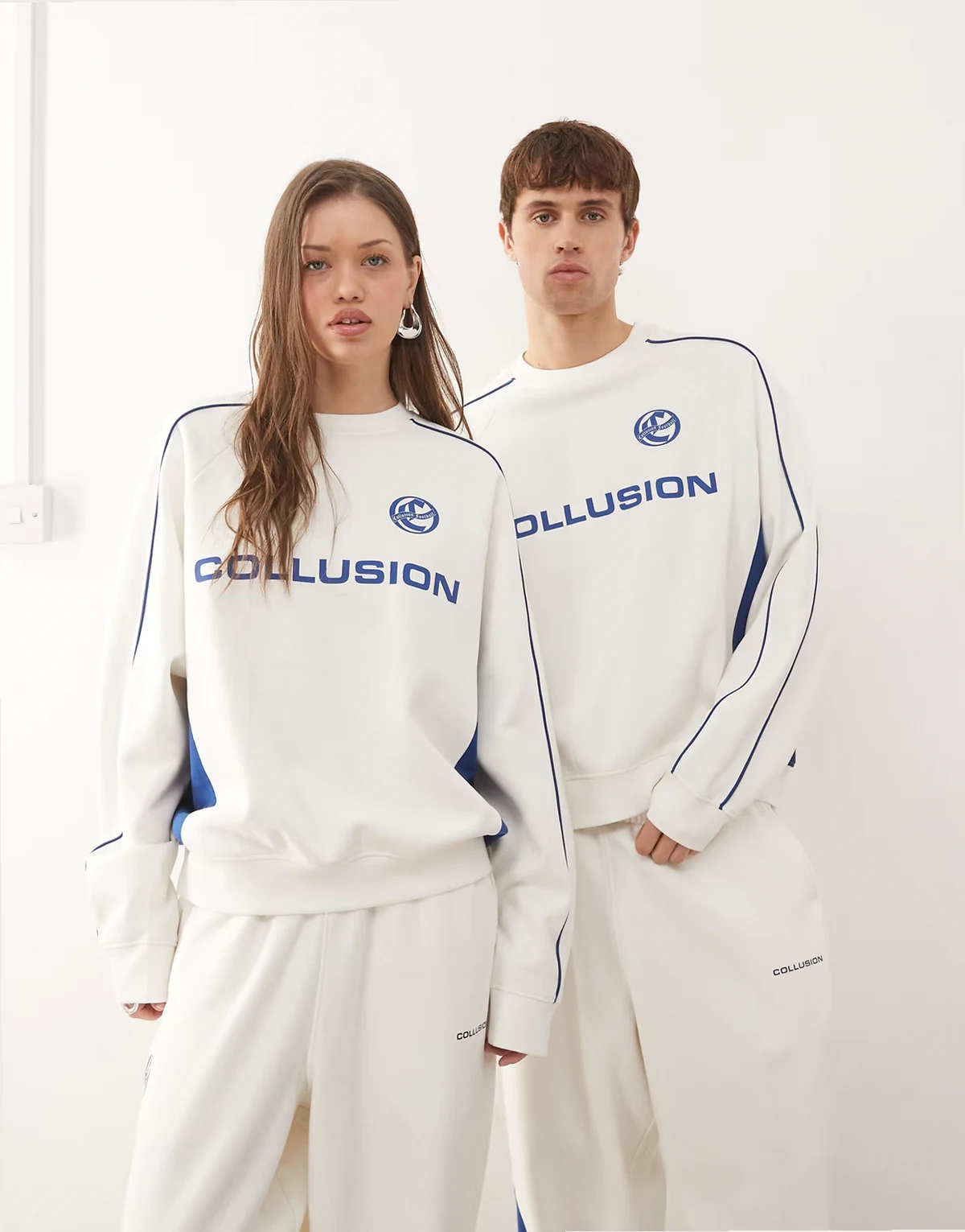 Unisex boxy soccer sweatshirt in cream and blue - part of a set