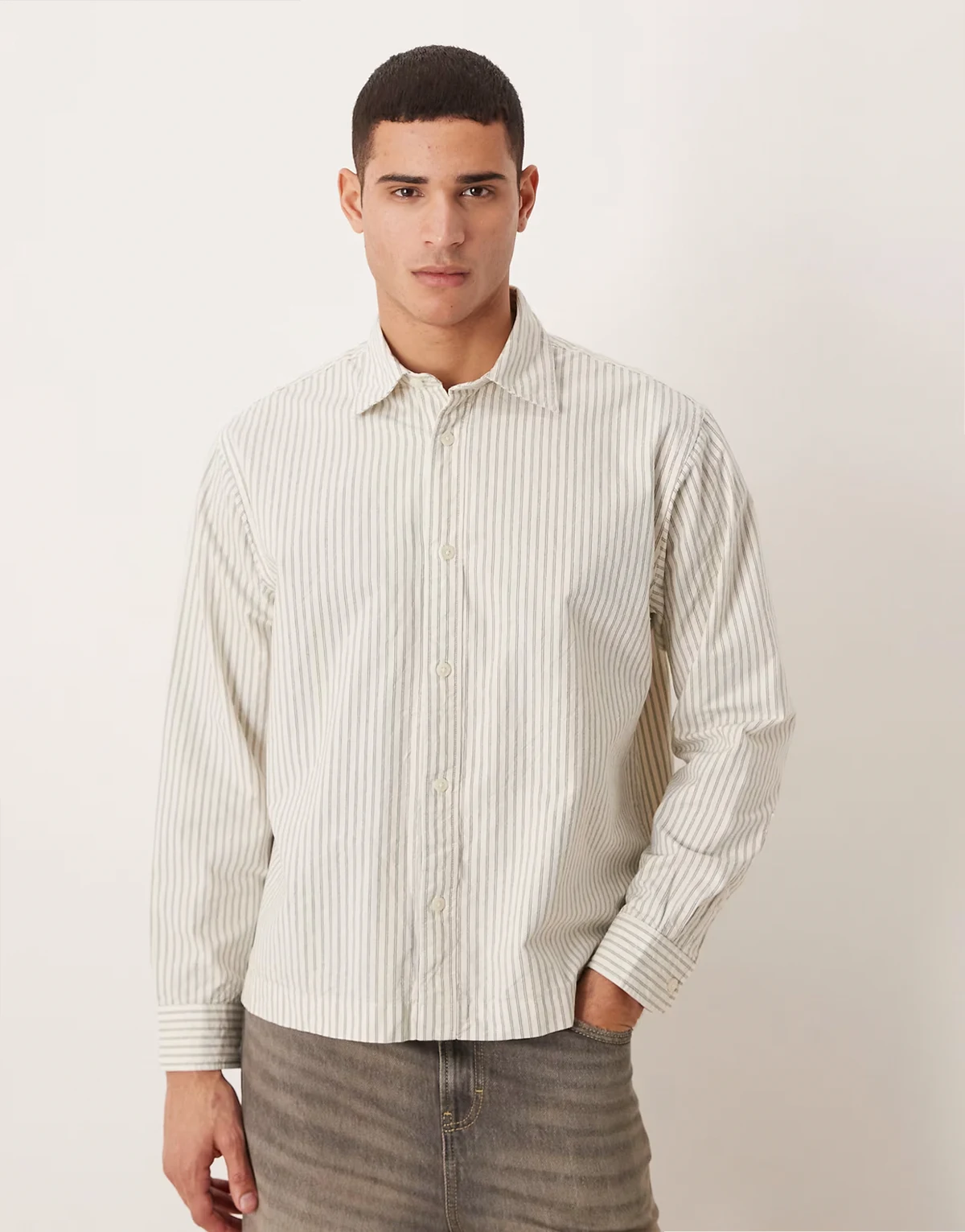 oversized boxy striped shirt in beige