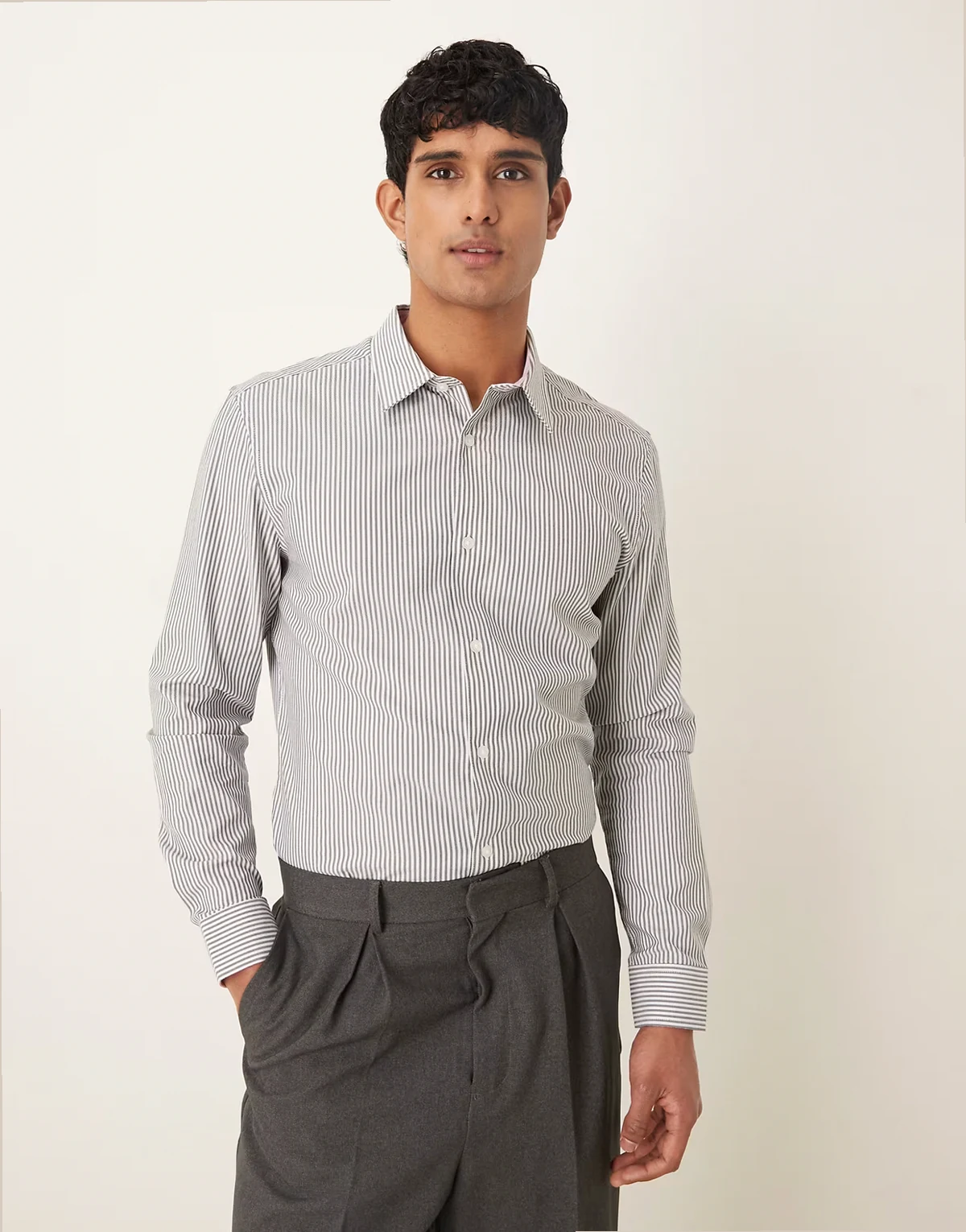 slim striped shirt in green