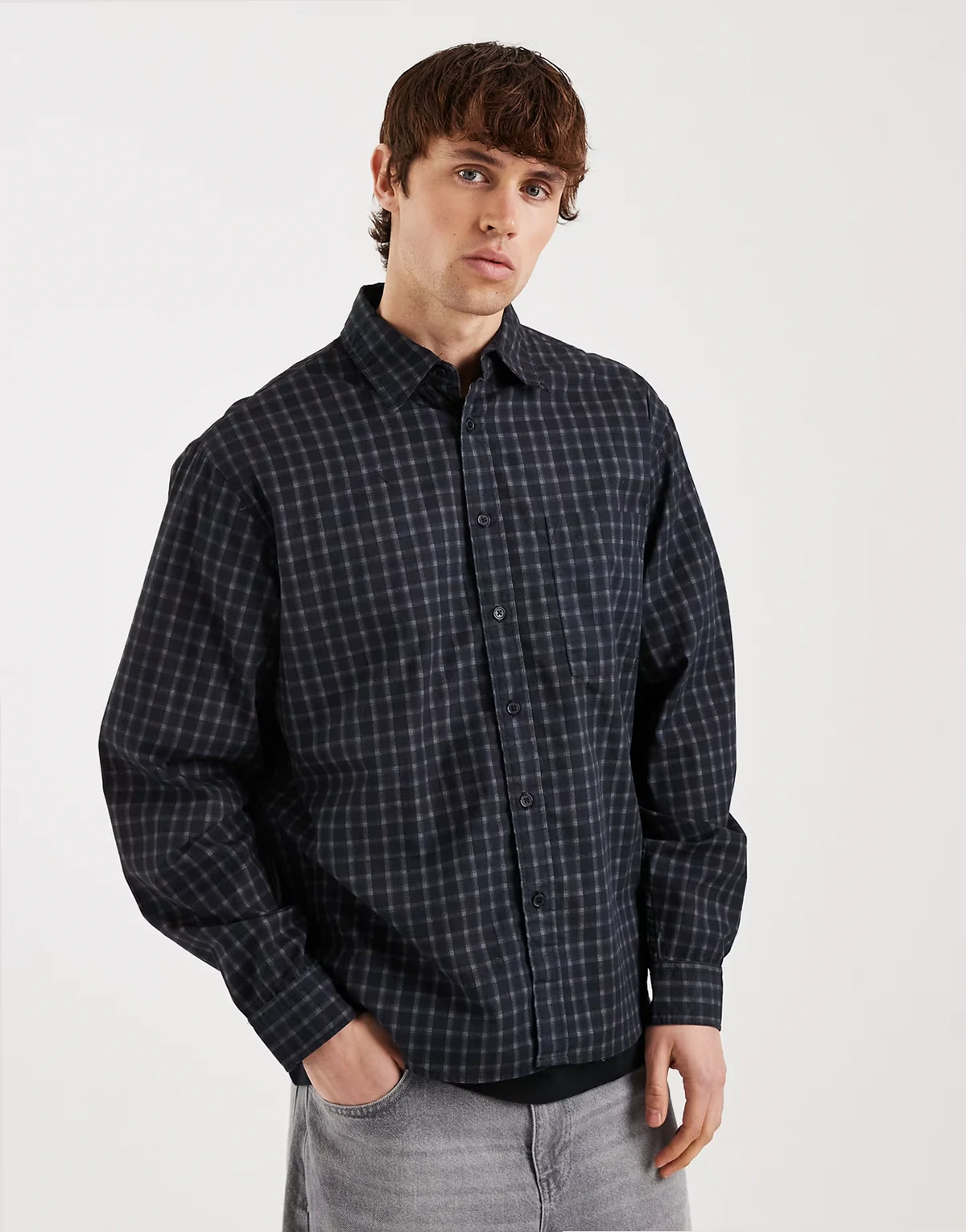 – Kariertes Hemd in Hellbraun kariert mit lockerer Passform