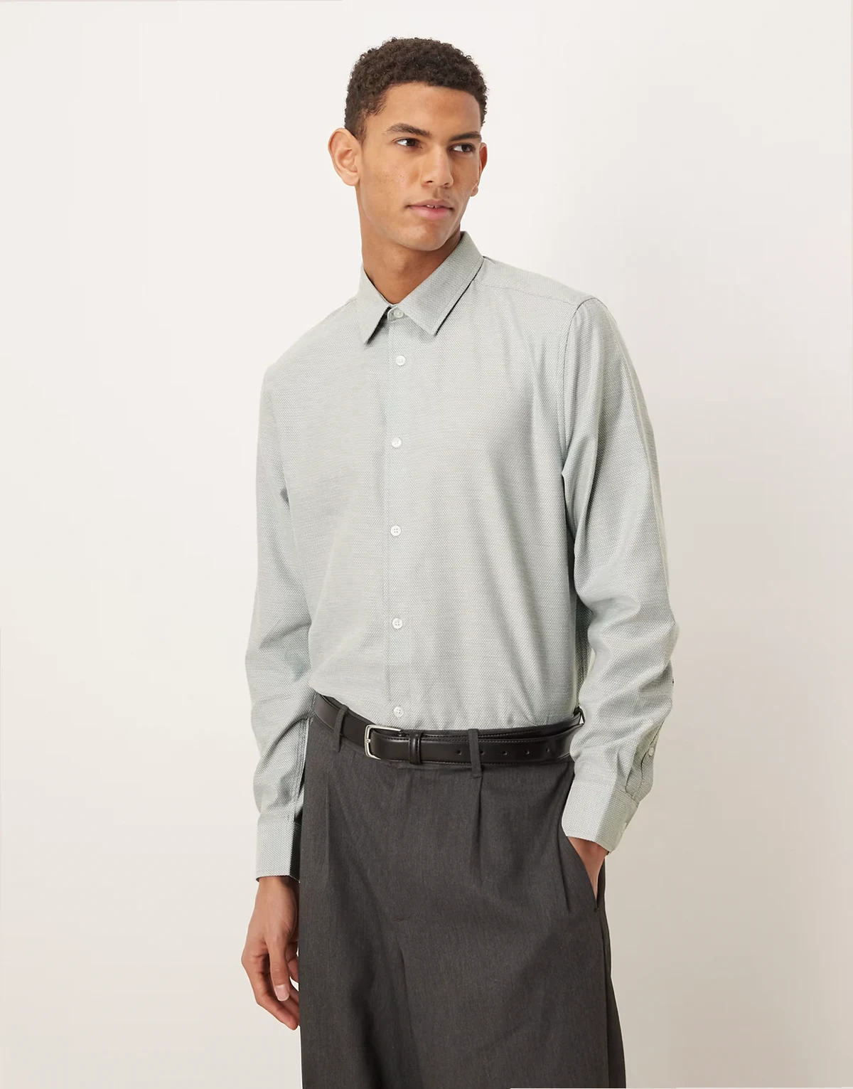 regular fit smart textured shirt in light blue