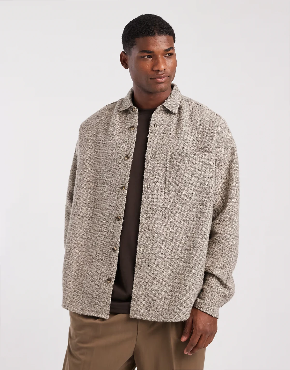 volume oversized bouclé shirt in beige