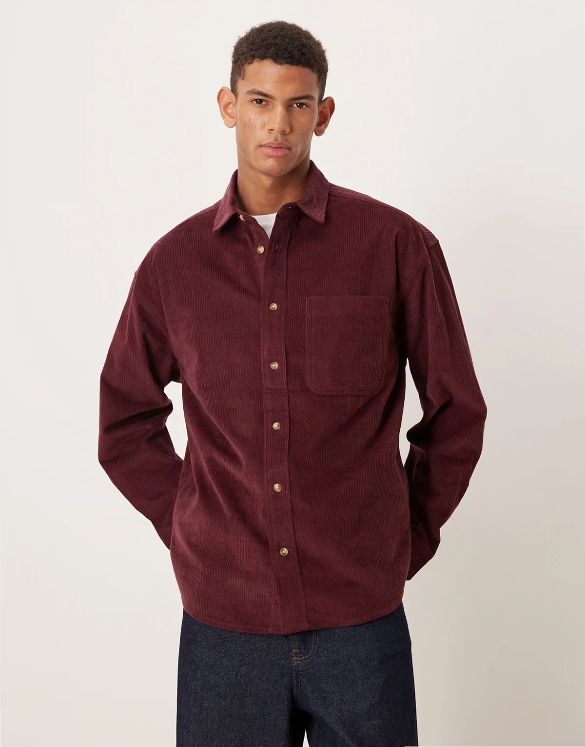 90's oversized corduroy shirt in burgundy
