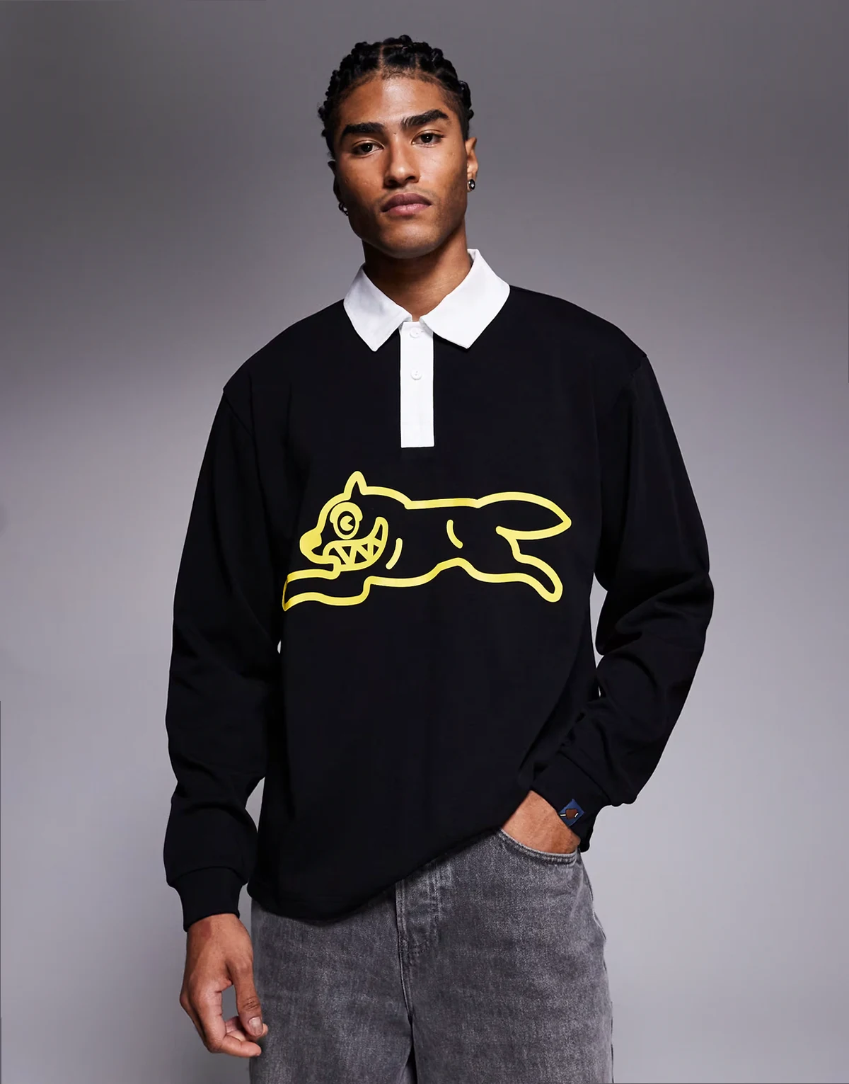 running dog rugby shirt in black