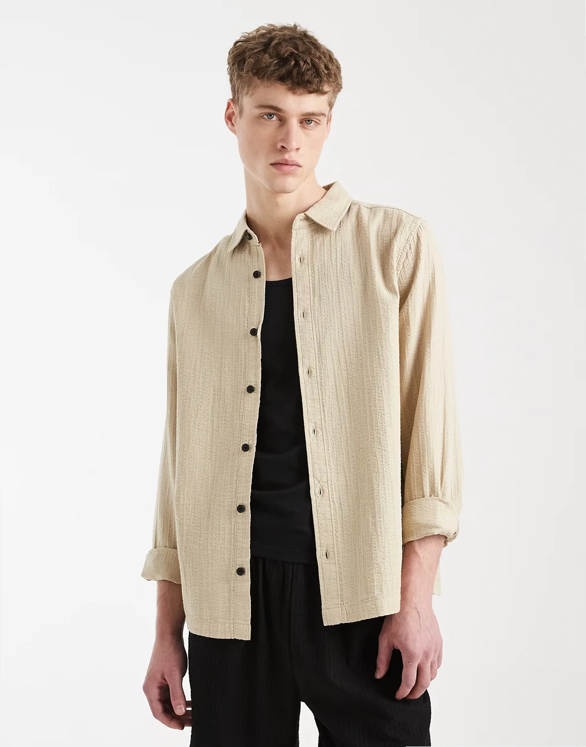regular fit textured shirt in beige