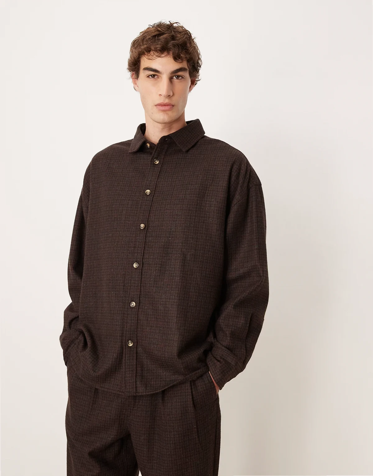 volume oversized wool blend shirt in brown