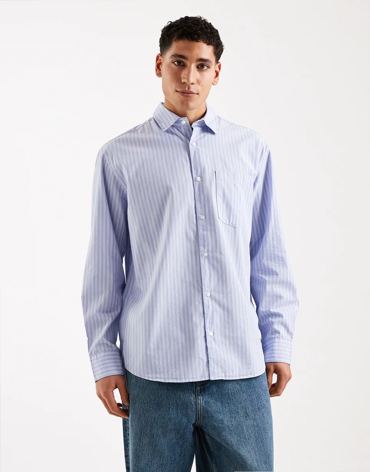 poplin striped shirt in blue
