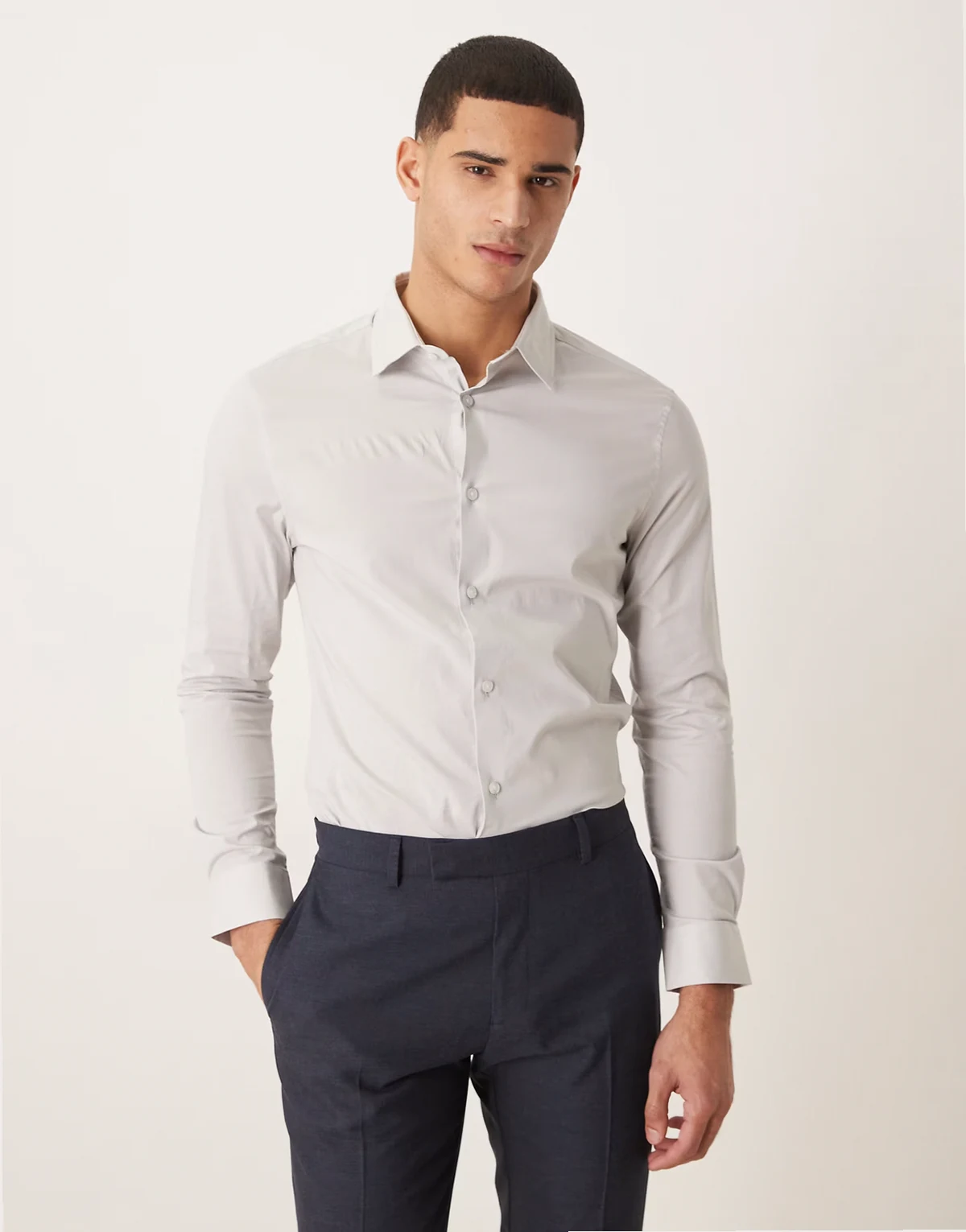 skinny stretch work shirt in light gray