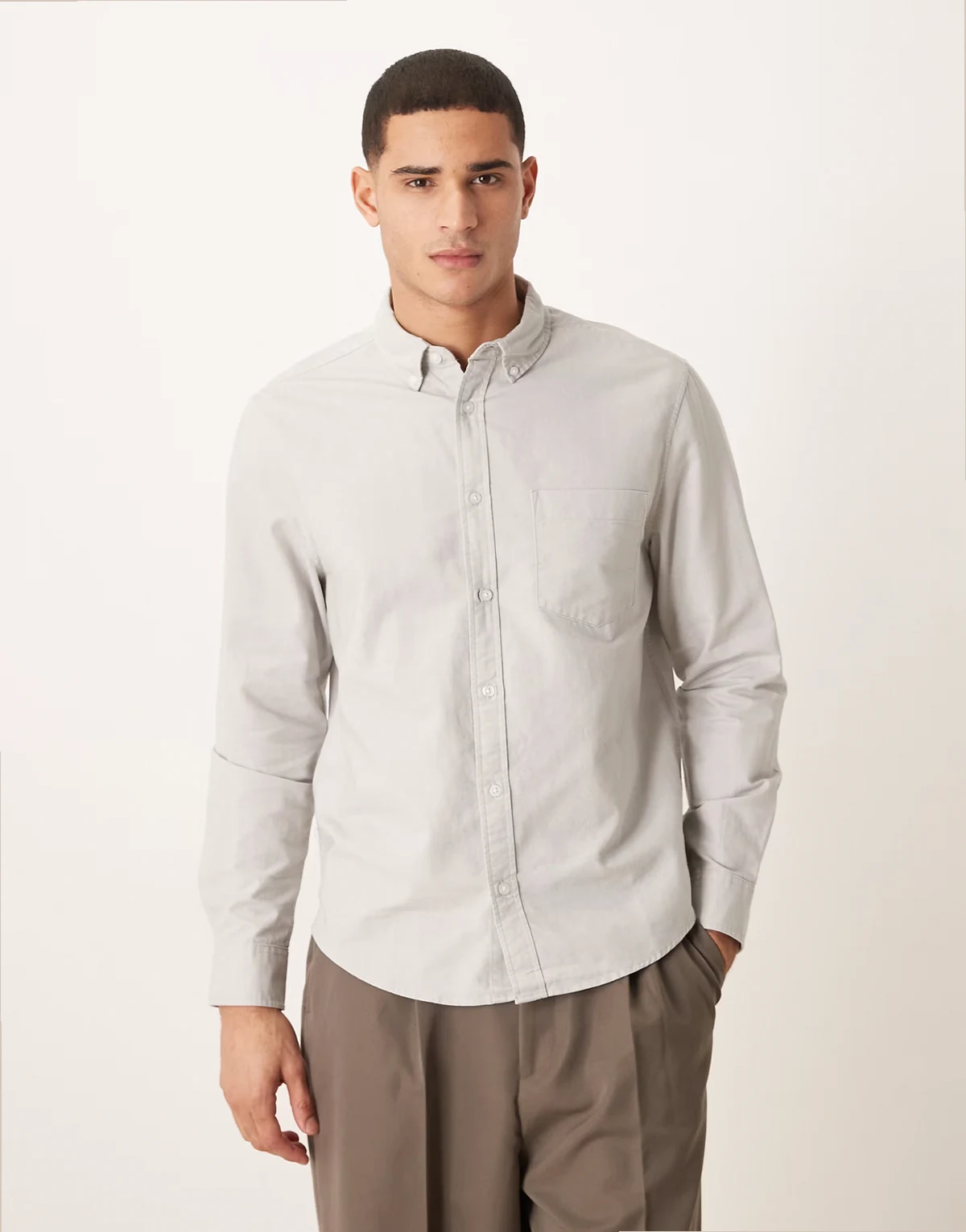 regular fit oxford shirt in light gray