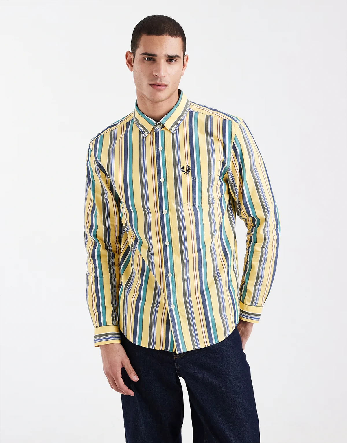 relaxed fit striped logo shirt in multi