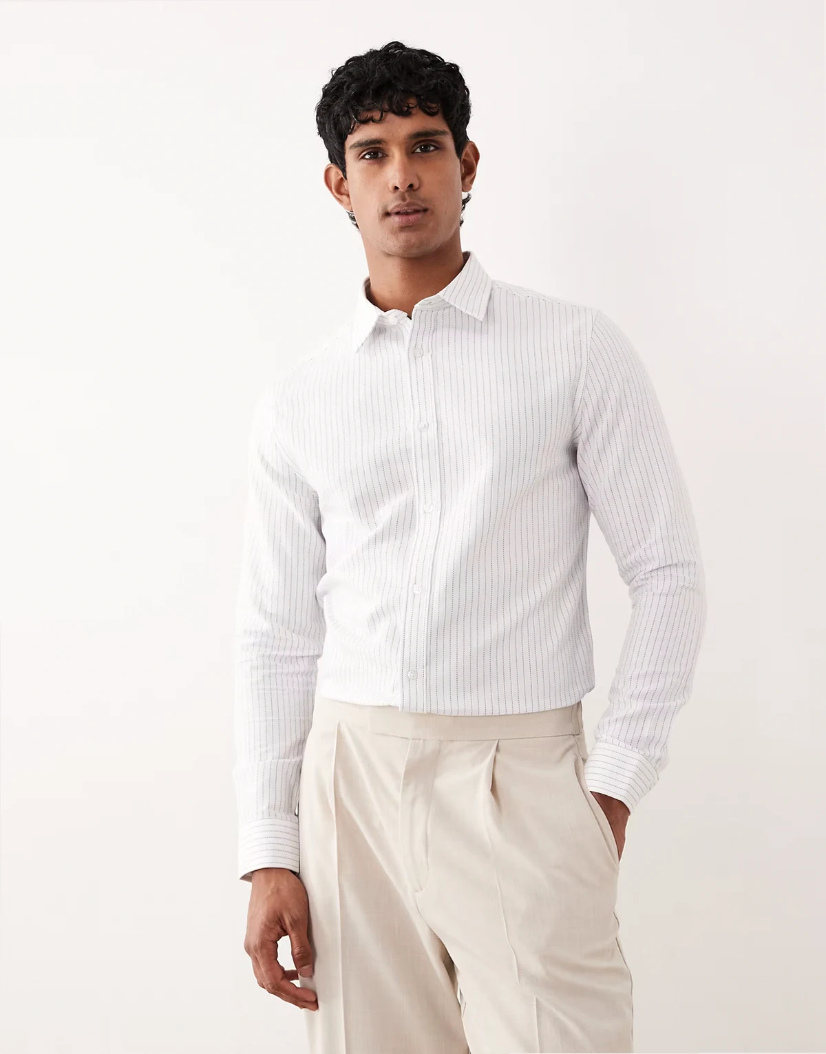 slim textured stripe shirt in white
