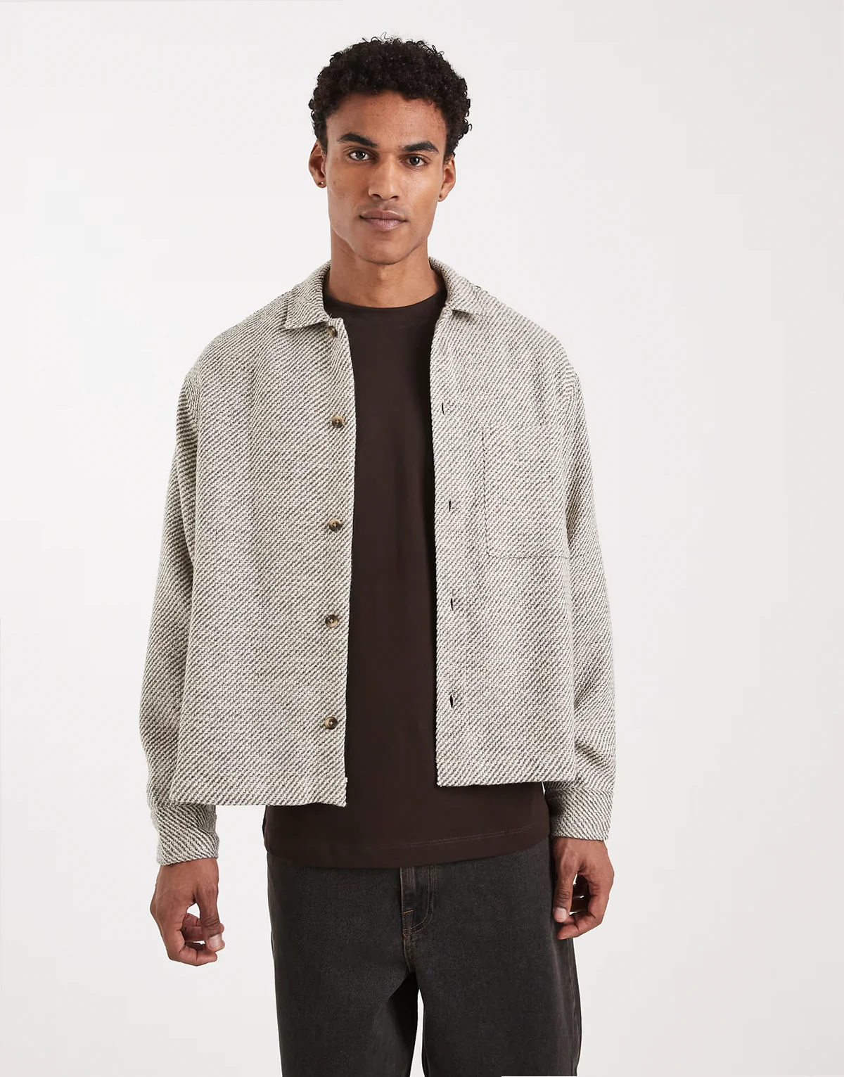 regular twill shacket in beige