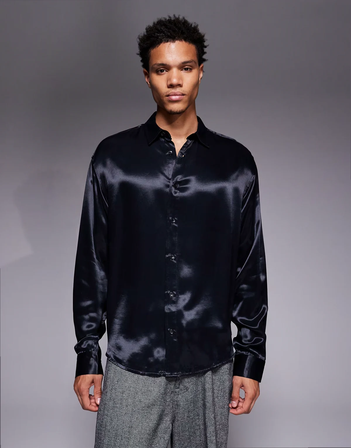 oversized satin shirt in black