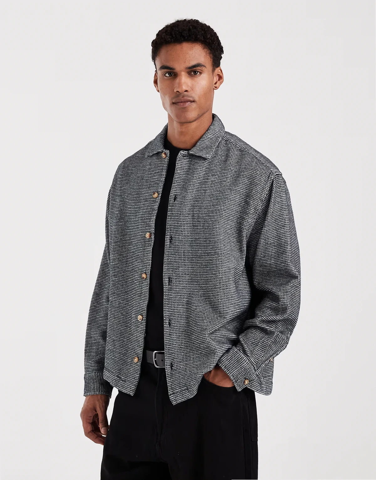 – Oversize-Hemd in Anthrazit mit Gitterstruktur