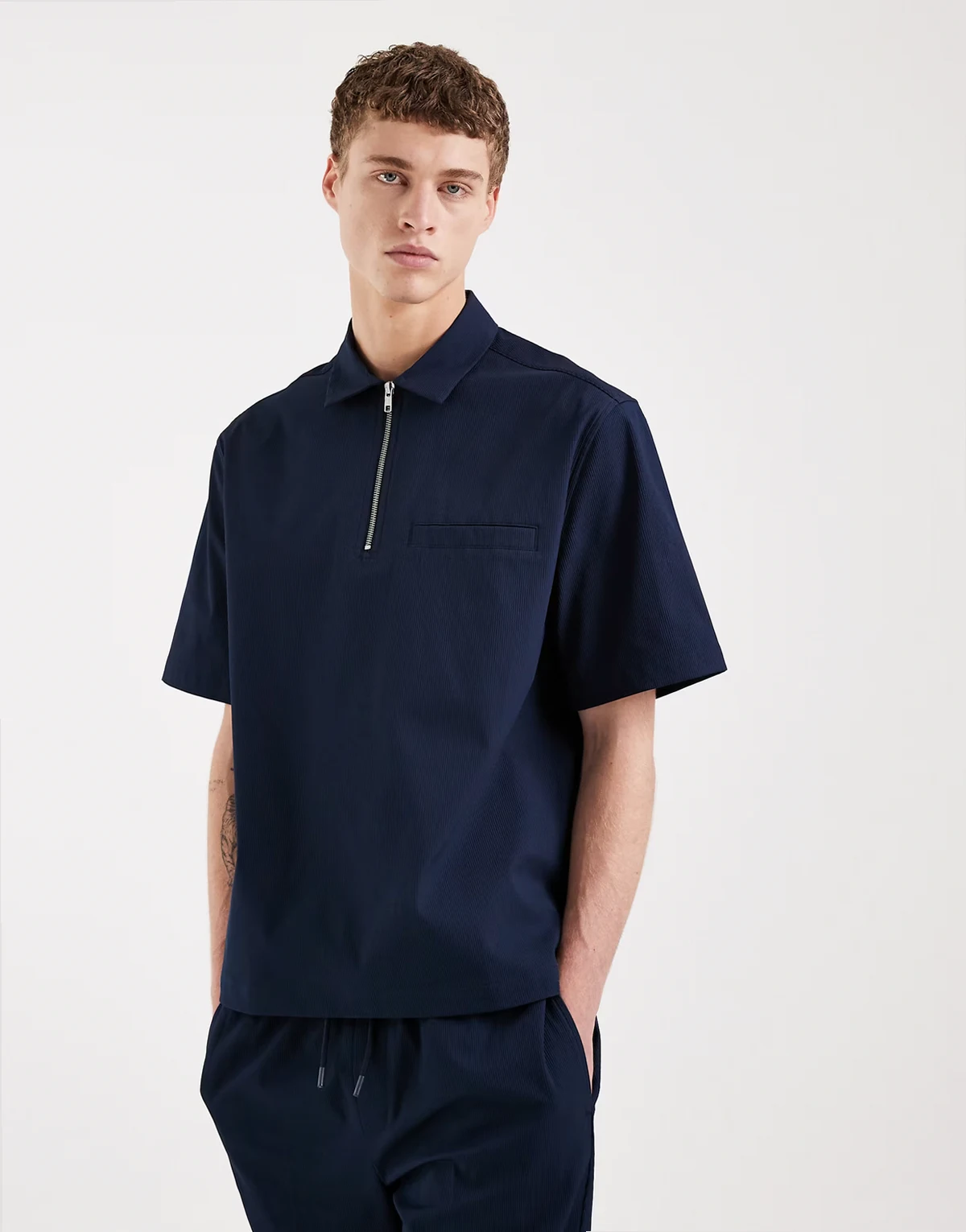 half zip relaxed overhead shirt in navy - part of a set