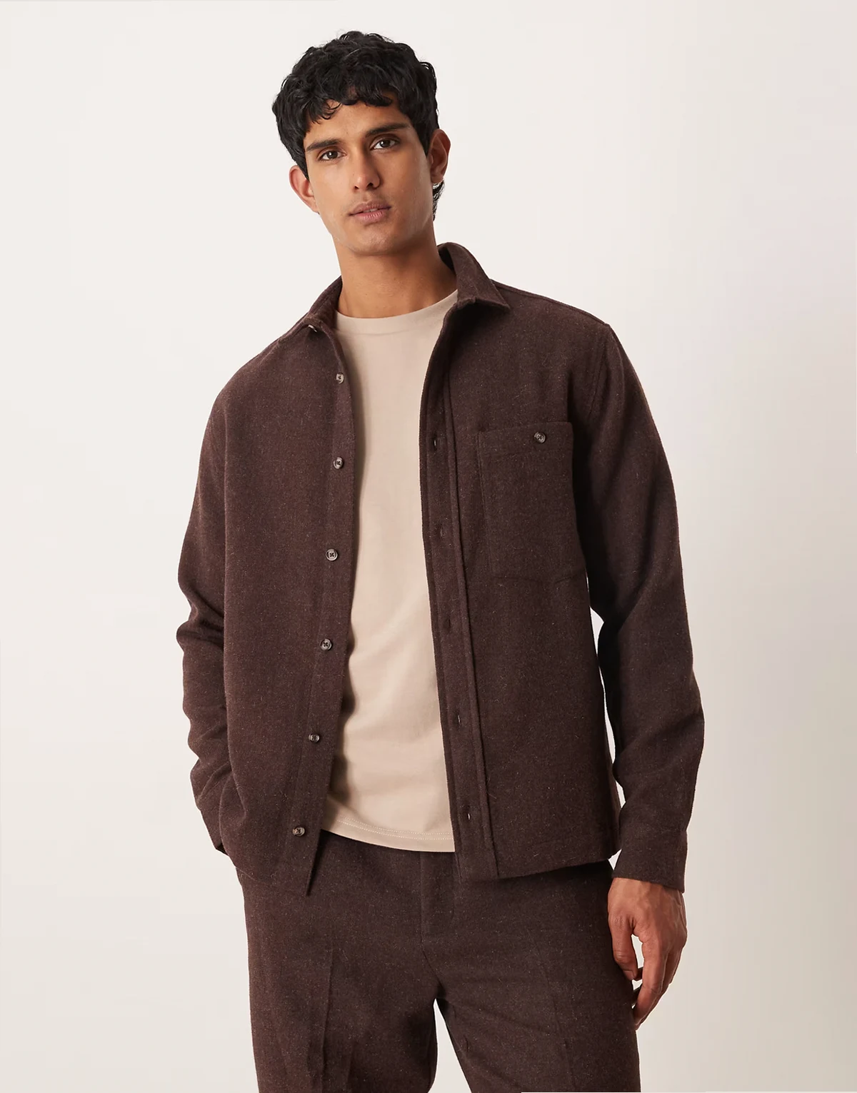 wool mix overshirt in brown - part of a set