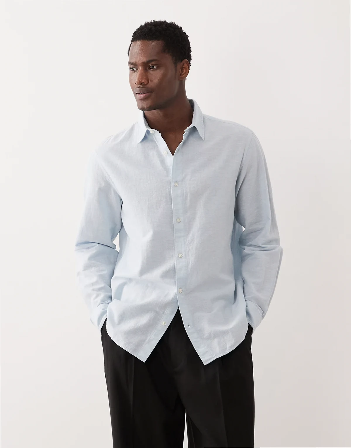 linen blend regular shirt in light blue